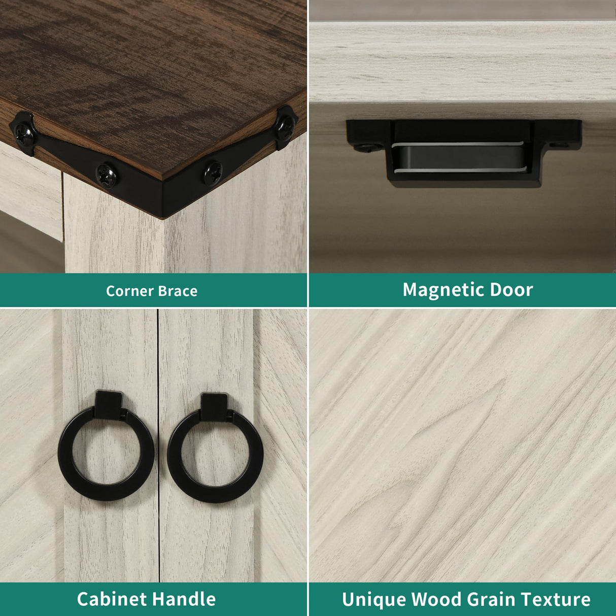 DWVO Kitchen Pantry Cabinet,Microwave Stand with Power Outlet,Food Pantry Hutch with LED Lights,Coffee Bar Cabinet with Storage,Farmhouse Buffet Sideboard with LED Lights, Off White+Walnut Grain DWVO