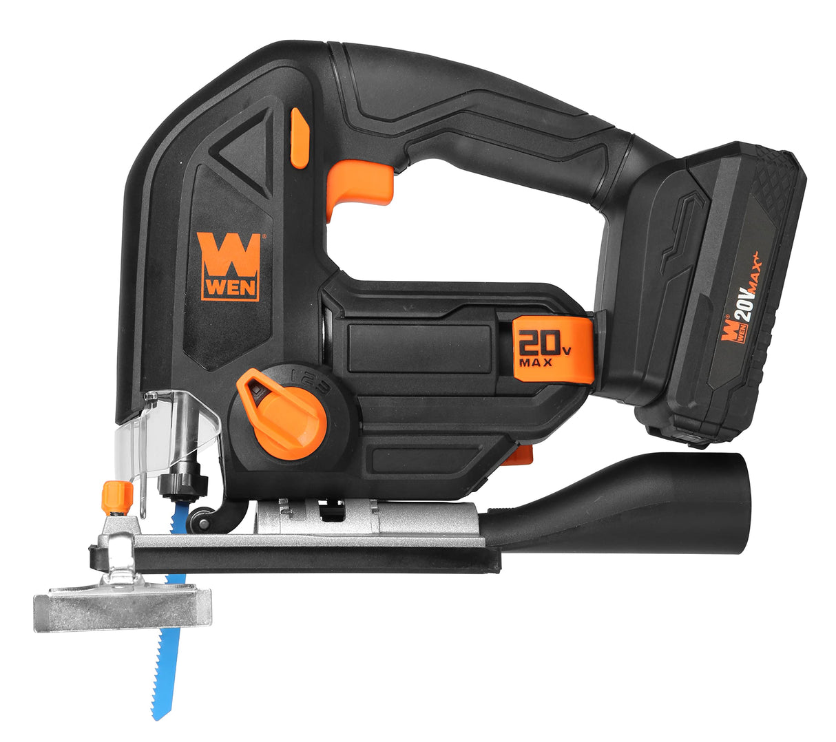 WEN Cordless Jigsaw, Variable Speed with 20V Max 2.0 Ah Lithium Ion Battery and Charger (20661) WEN