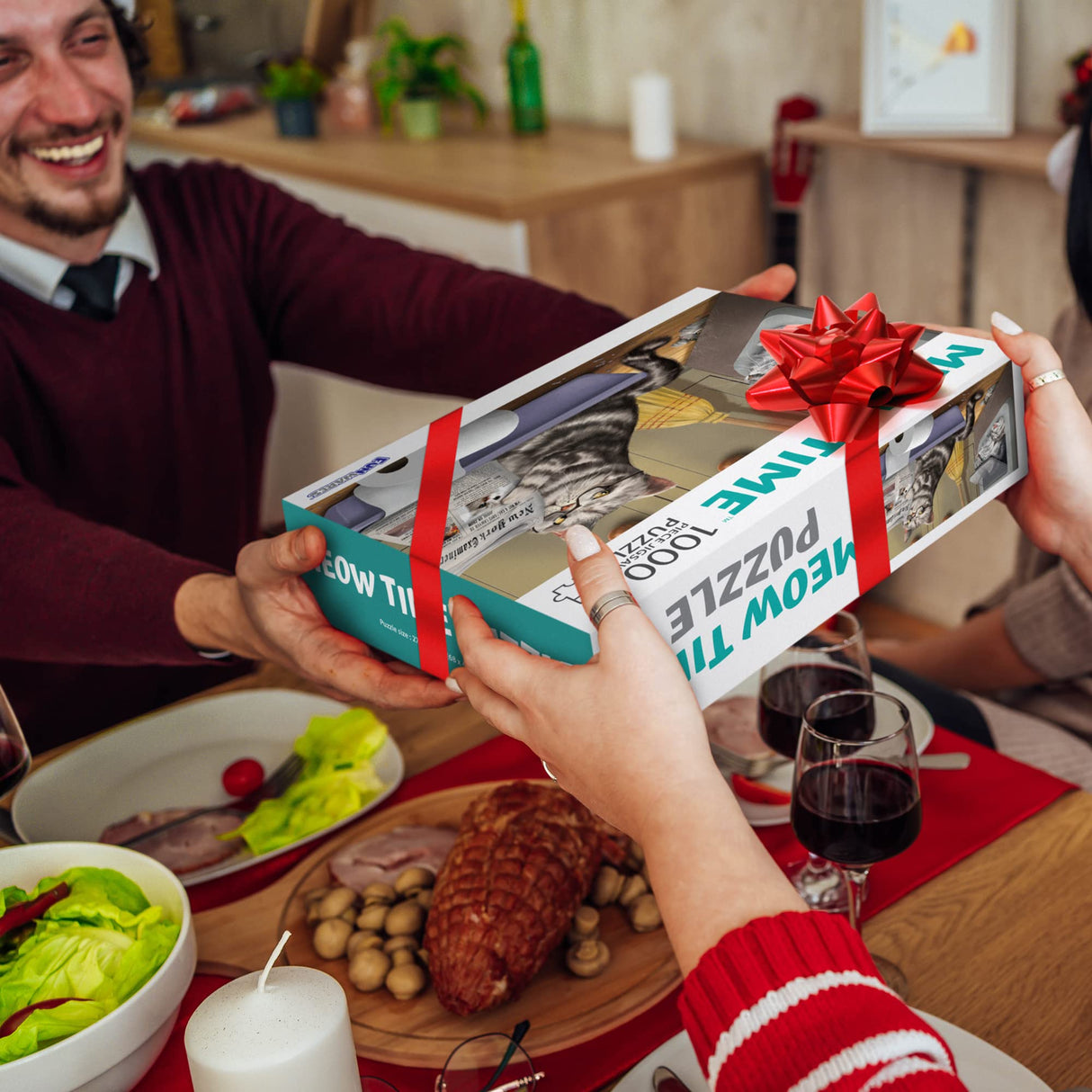 1000 Piece Jigsaw Puzzle Crappy Cat Meow Time Gag Gifts for Women Cat Pooping Puzzle Funny White Elephant Gift Funwares