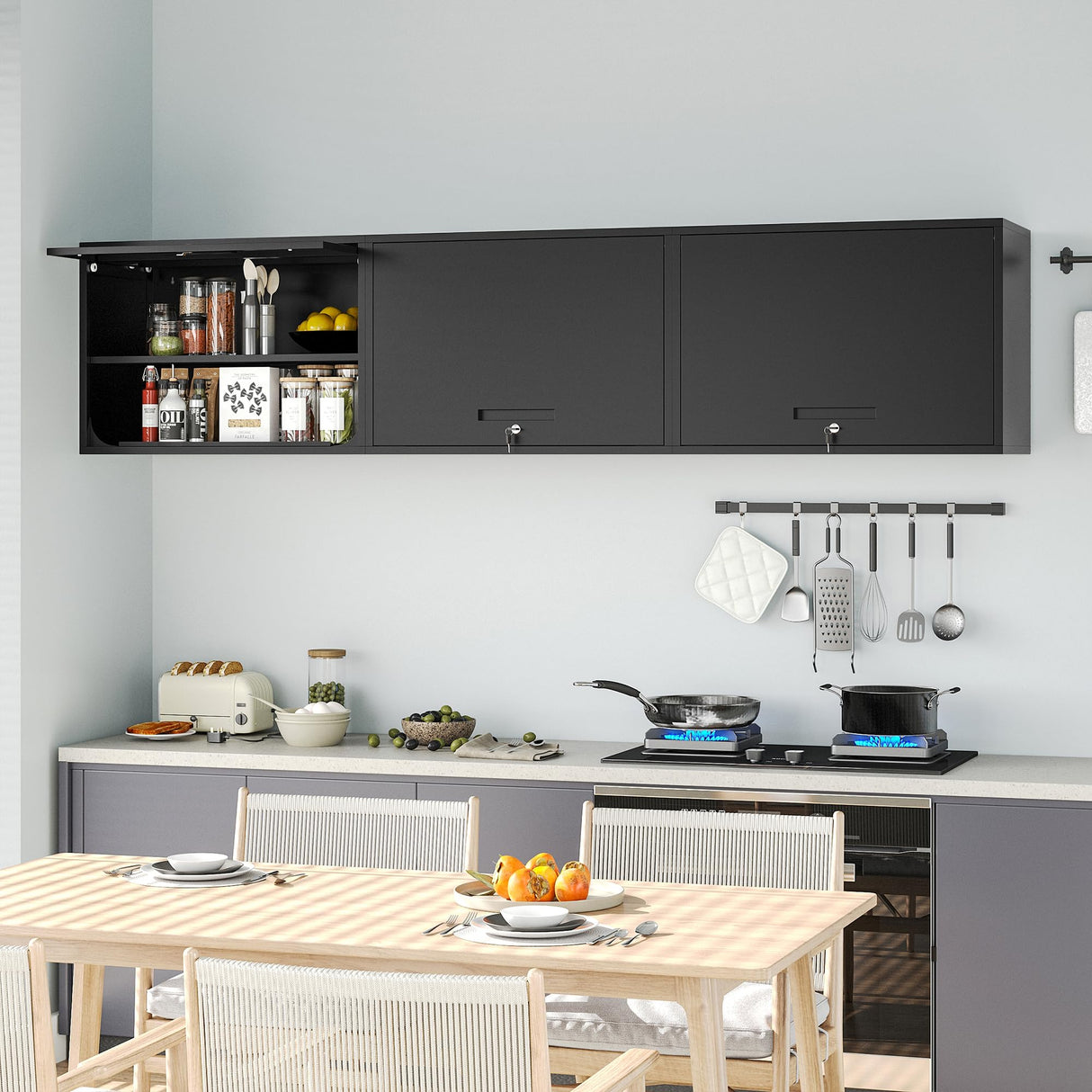 Anxxsu Metal Wall Cabinet with Locking Door and Shelf, Hanging Garage Cabinets with Up-Flip Doors for Garage, Warehouse, Home, Office, Assembly Required (Black, One Cabinet) Anxxsu