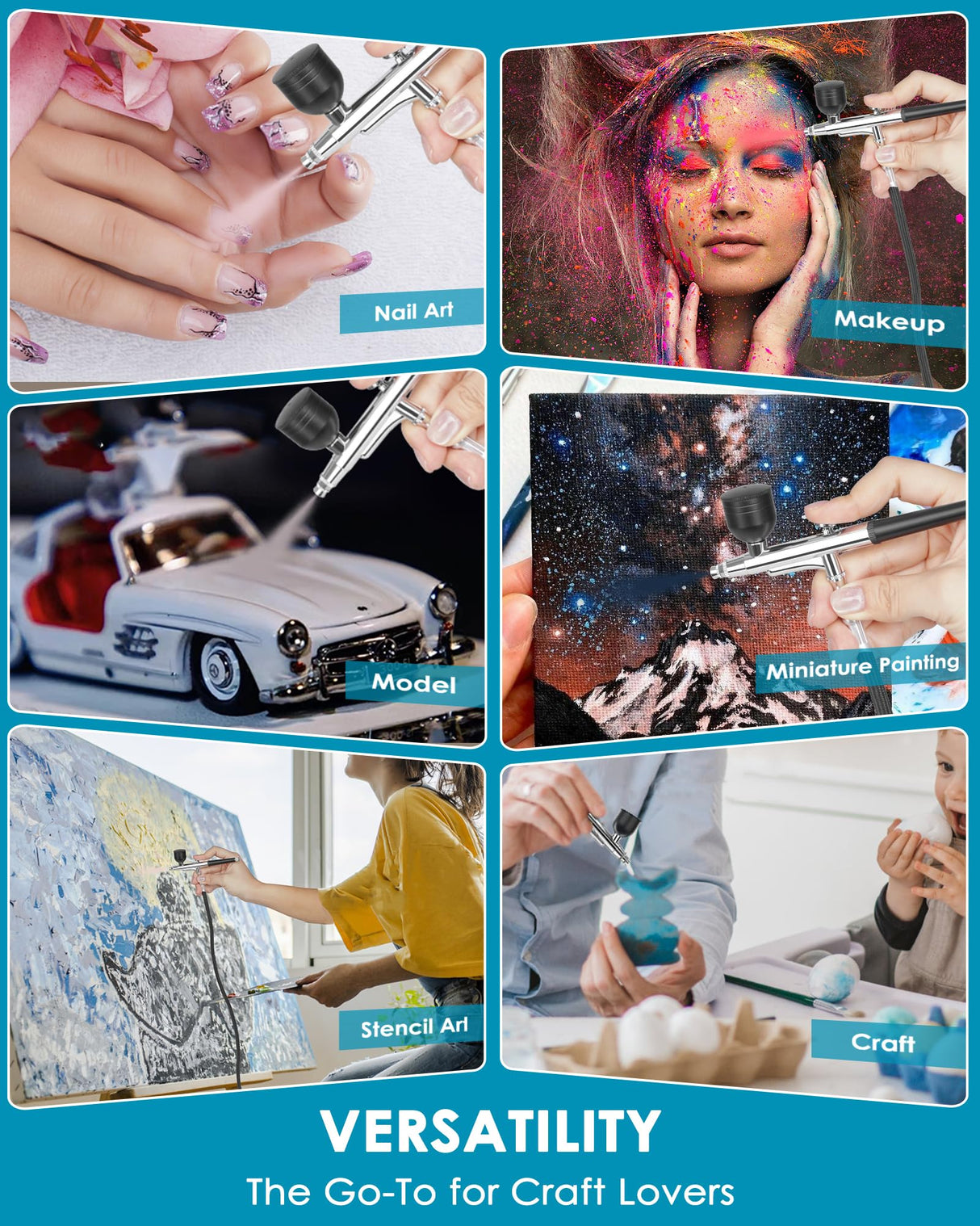 JarryStart Airbrush Kit with Air Compressor, Intuitive 50 PSI High Pressure Air Brush with 0.2/0.3/0.5mm Nozzles & Cleaning Sets, Perfect for Modeling, Painting, Nails, Makeup, Cake Decorating JarryStart