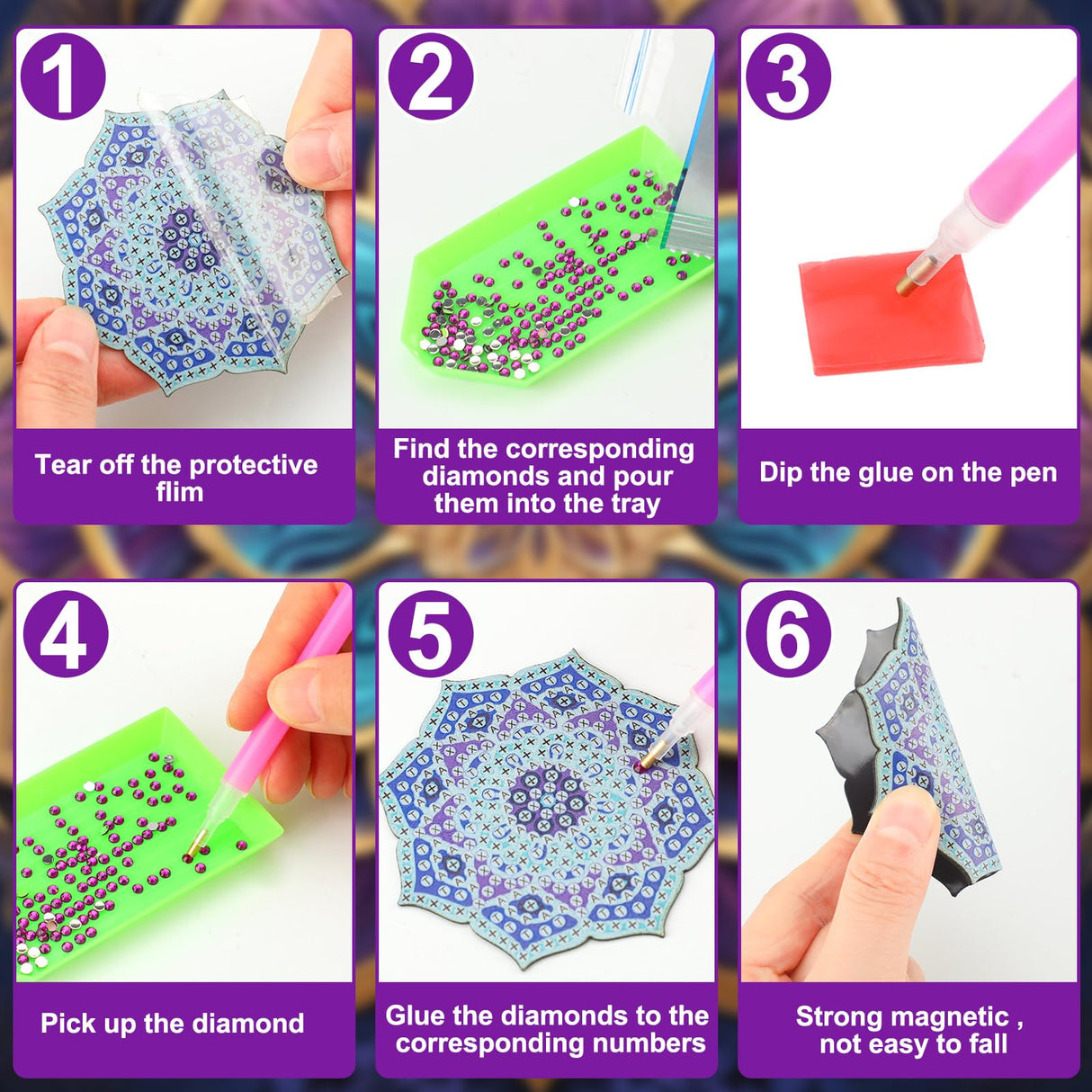 Frienda 30 Pcs Diamond Painting Refrigerator Magnets Spring Diamond Art Magnet Kits for Adults Summer Mandala Flower Cat Fridge Stickers for Beginners Adults Kids DIY Craft Gifts Home Decors(Mandala) Frienda