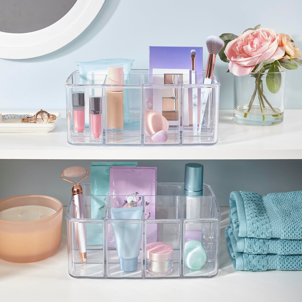 STORi 5-Compartment Clear Plastic Organizer | Rectangular Divided Makeup and Vanity Storage Bin and Office Desk Caddy | Scalloped Wall Design | Made in USA STORi