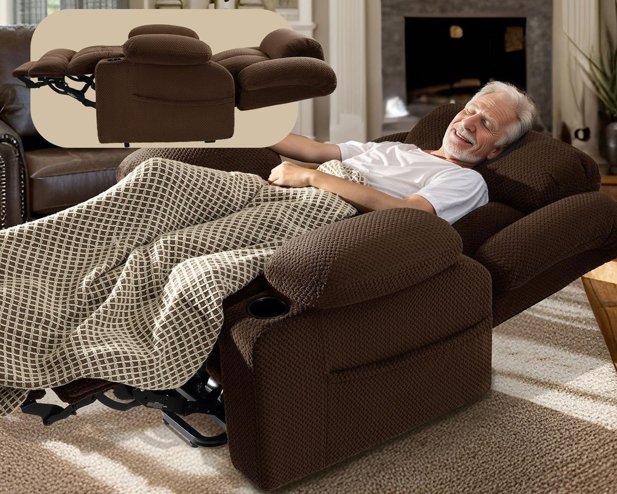 Neioml Large-Wide Triple Motor Power Lift Chair Recliner for Elderly, Infinite Position with Independent Control Headrest Backrest Footrest, 180° Lay-Flat, Soft Plush Flannel (Brown) Neioml