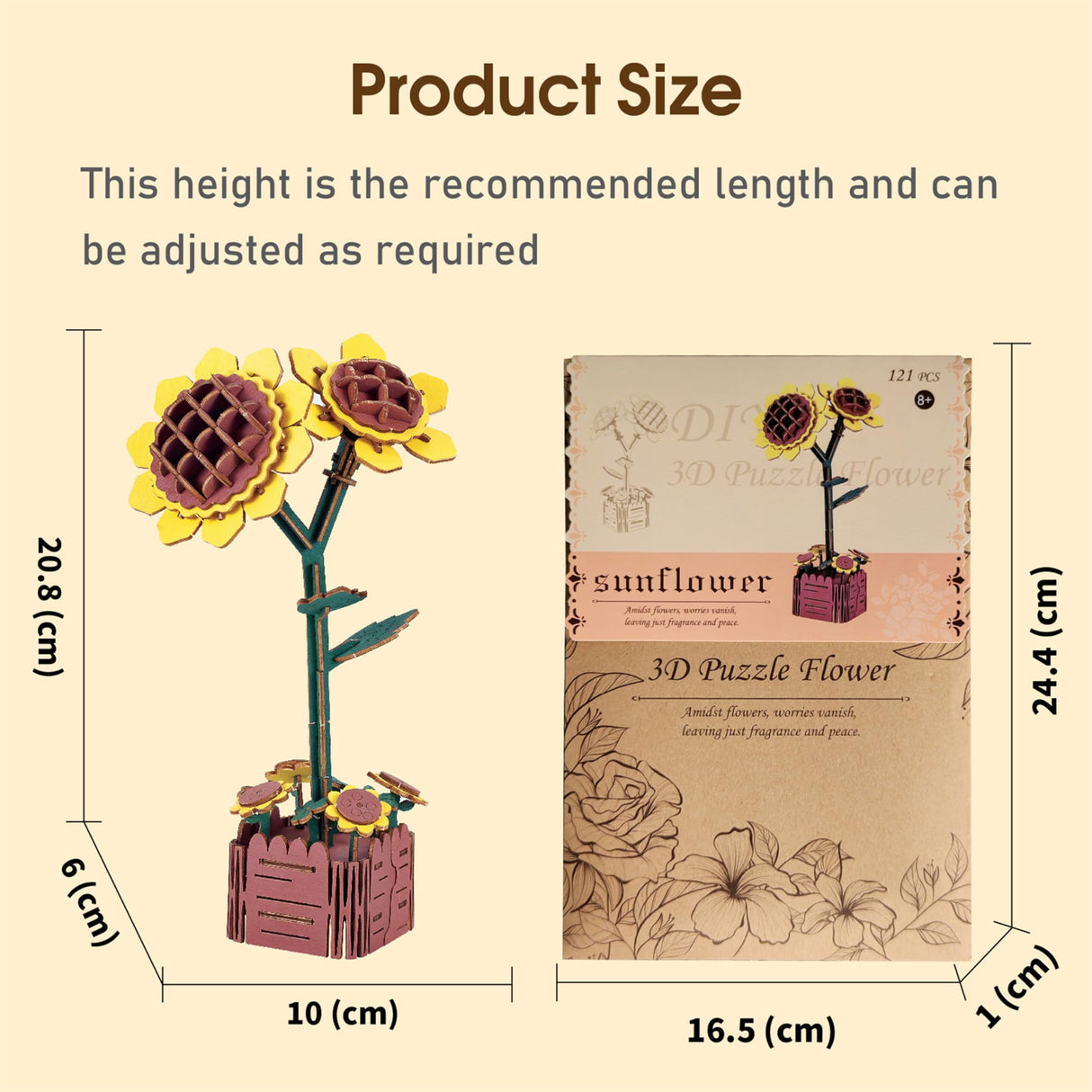 Stay Fun 3D Wooden Puzzle Flower, Artificial Wildflower Building Set for Adult, Model Botanical Collection Gift for Valentine's Day/Mother's Day/Birthday/Christmas, DIY Flower Toy Set (Sunflower) Stay Fun