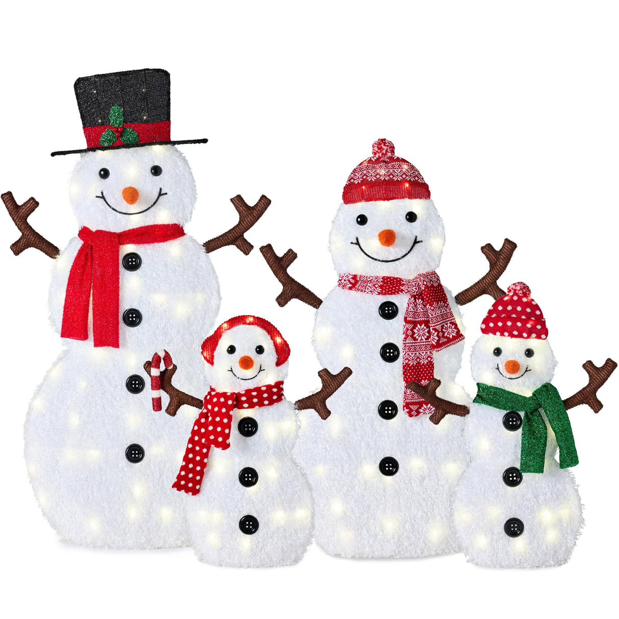 Best Choice Products 4ft 4-Piece 2D Lighted Christmas Snowman Family Set, Large Outdoor Yard Decor Holiday Decoration w/ 160 Twinkling LED Lights Best Choice Products