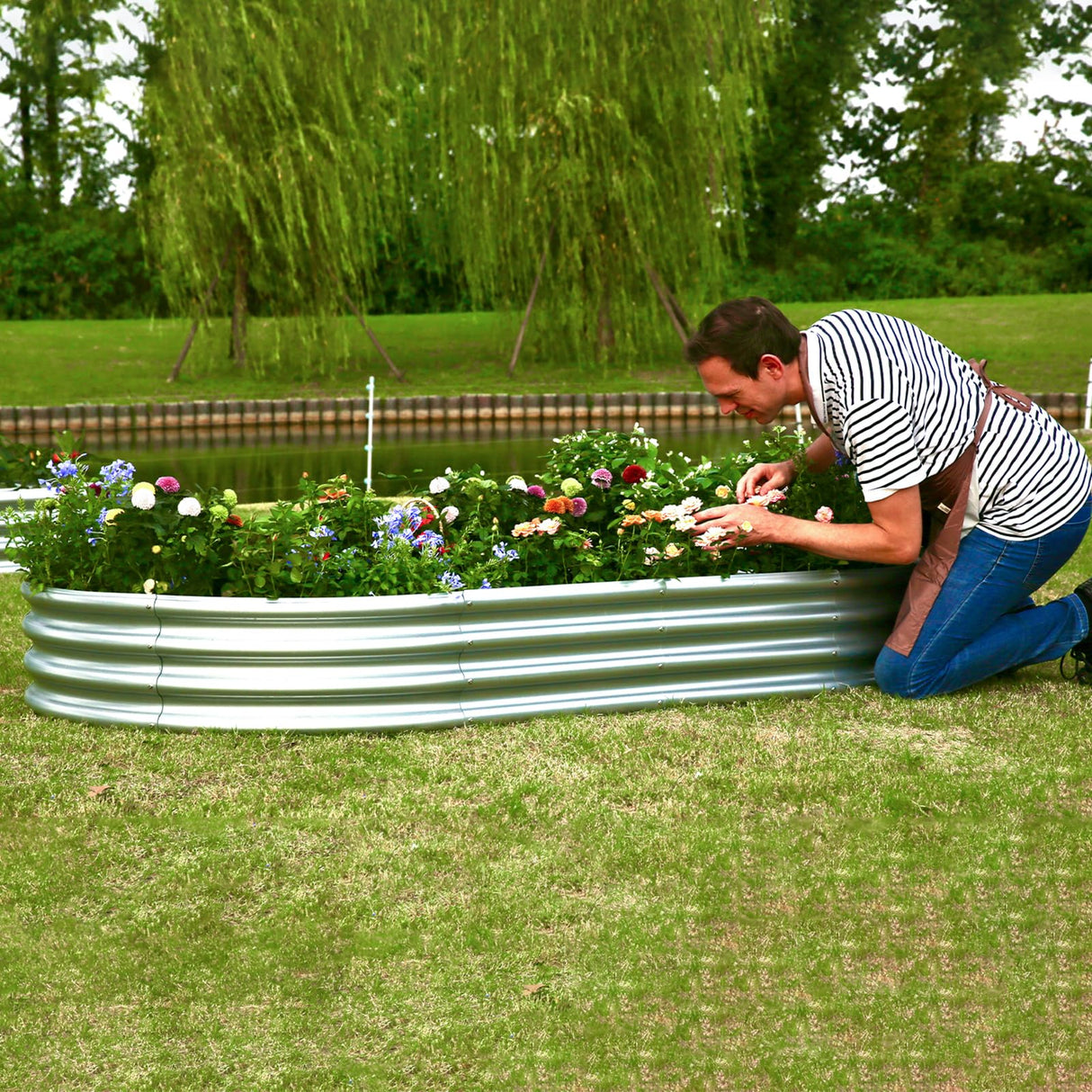 Gartist 6x3x1ft Thickening Galvanized Raised Garden Bed, Planter Box for Outdoor, Oval Larger Space Garden Bed Planter for Herbs, Vegetables, Fruits Gartist