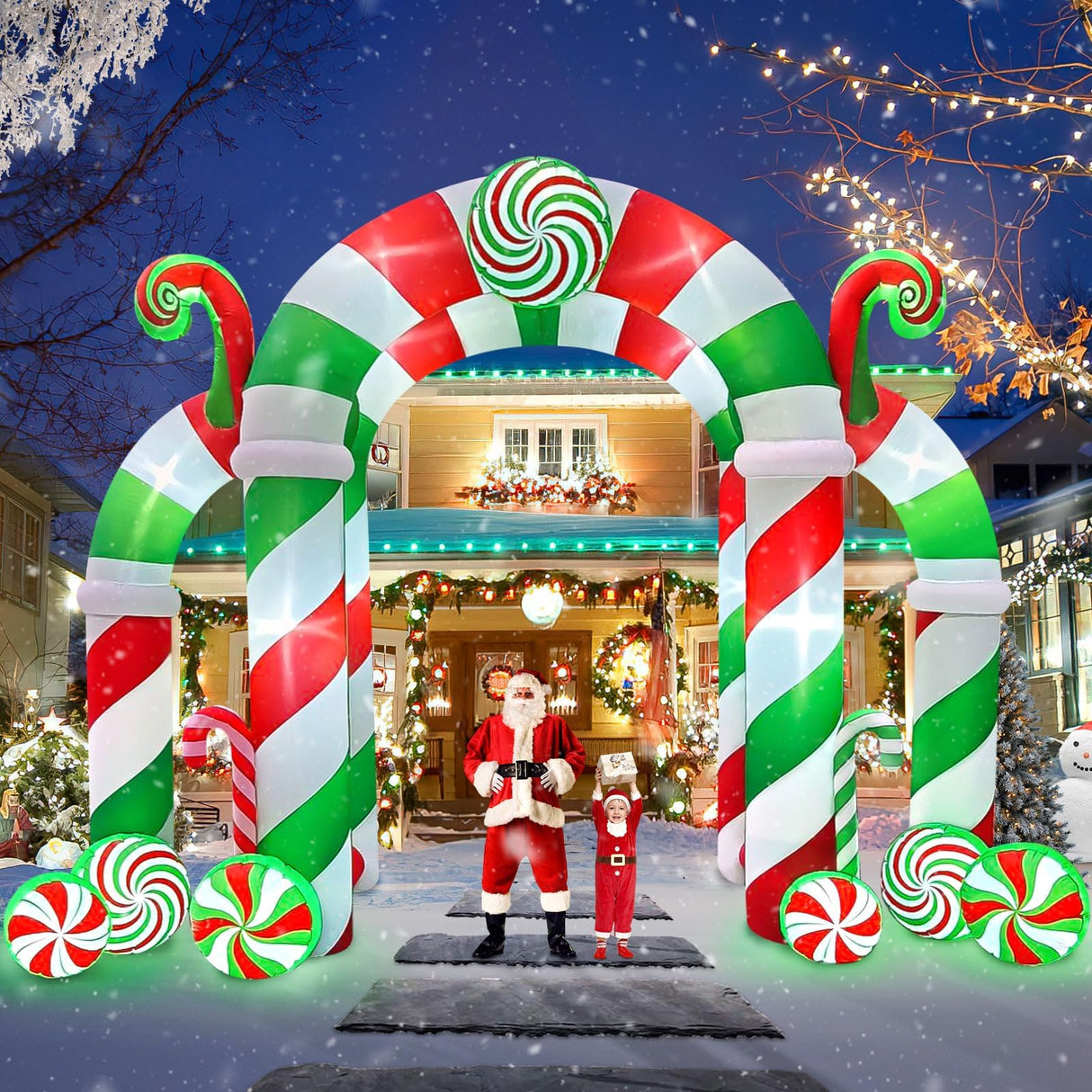 Kalolary 13FT Christmas Archway Inflatables with LED Light, Giant Xmas Candy Arch Inflatable Stereoscopic Blow up Christmas Outdoor Yard Decorations for Square Shopping Mall Lawn Garden Holiday Party Kalolary