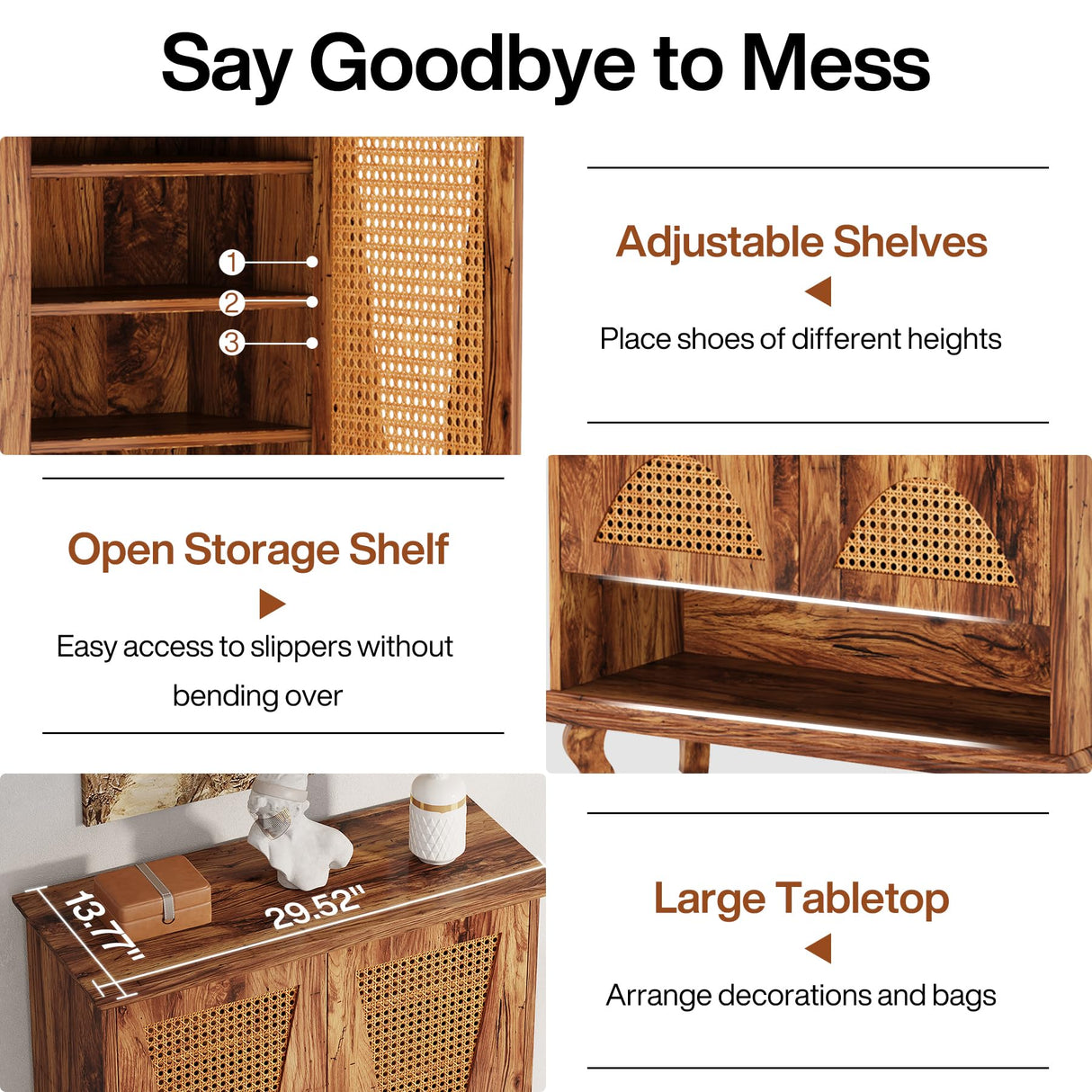 Tribesigns Rattan Shoe Cabinet for Entryway, 5-Tier Large Hidden Shoe Organizer Cabinet with Ventilated Doors, Modern Freestanding 25-Pair Shoe Rack Closet Organizer Shoe Storage Cabinet Tribesigns