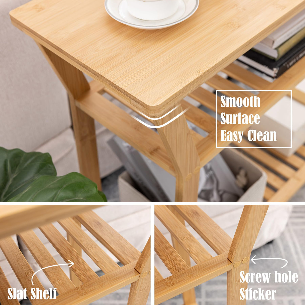 Nnewvante Bamboo Console Table Behind Couch, Entryway Table with Shelves, 3 Tier Narrow Sofa Table for Hallway, Living Room, Foyer 38.6"x11.8" Nnewvante