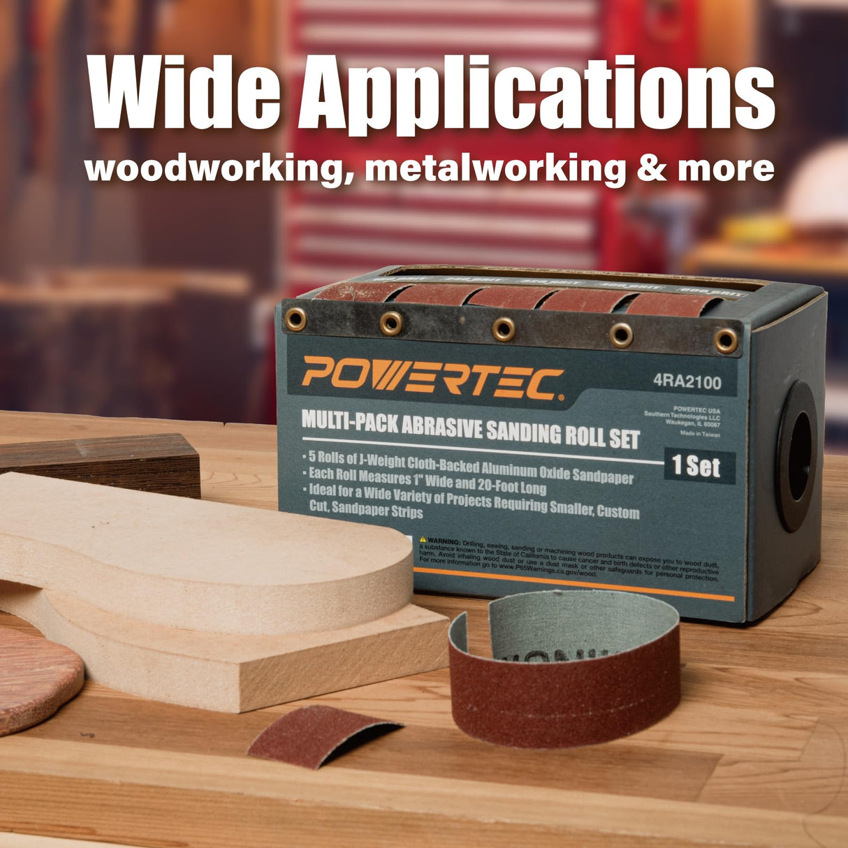 POWERTEC 4RA2100 Boxed Abrasive Sanding Rolls for Automotive/Woodworking | Sandpaper Dispenser Box with 5 Rolls for Sanding – Includes Assorted Grits 150/240/ 320/400/ 600 POWERTEC