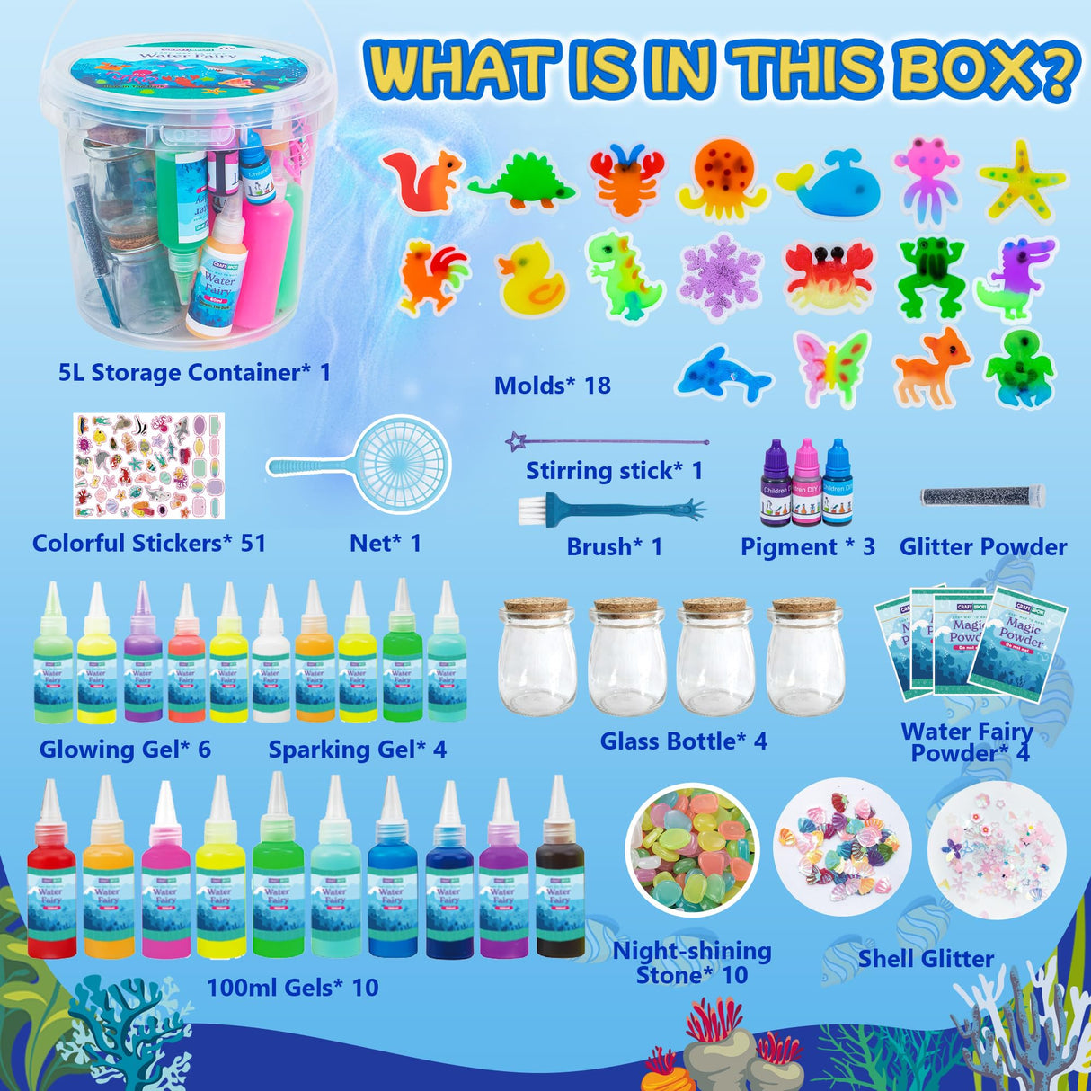 116PCS Magic Glow-in-The-Dark Gel Water Fairy Toy, Aqua DIY Elf Set with 18 Shape Molds, 100ml Gels, Water Squishy Kit, Make 150+ Water Animals,Christmas Birthday Gift, Arts Crafts STEM Kit for Kid Craft Spot!