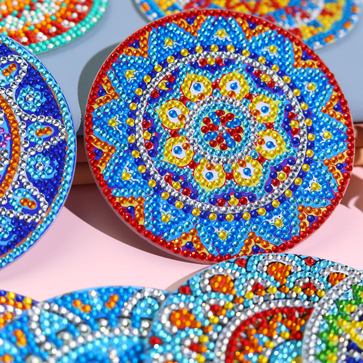 8 PCS Mandala Diamond Art Coasters Kits, Boho Diamond Painting Coasters with Holder Set of 8, DIY Drink Coasters Art Crafts Supplies for Adults Cup Mat for Home Decor House Warming Gifts 3.9inch FOXKISS