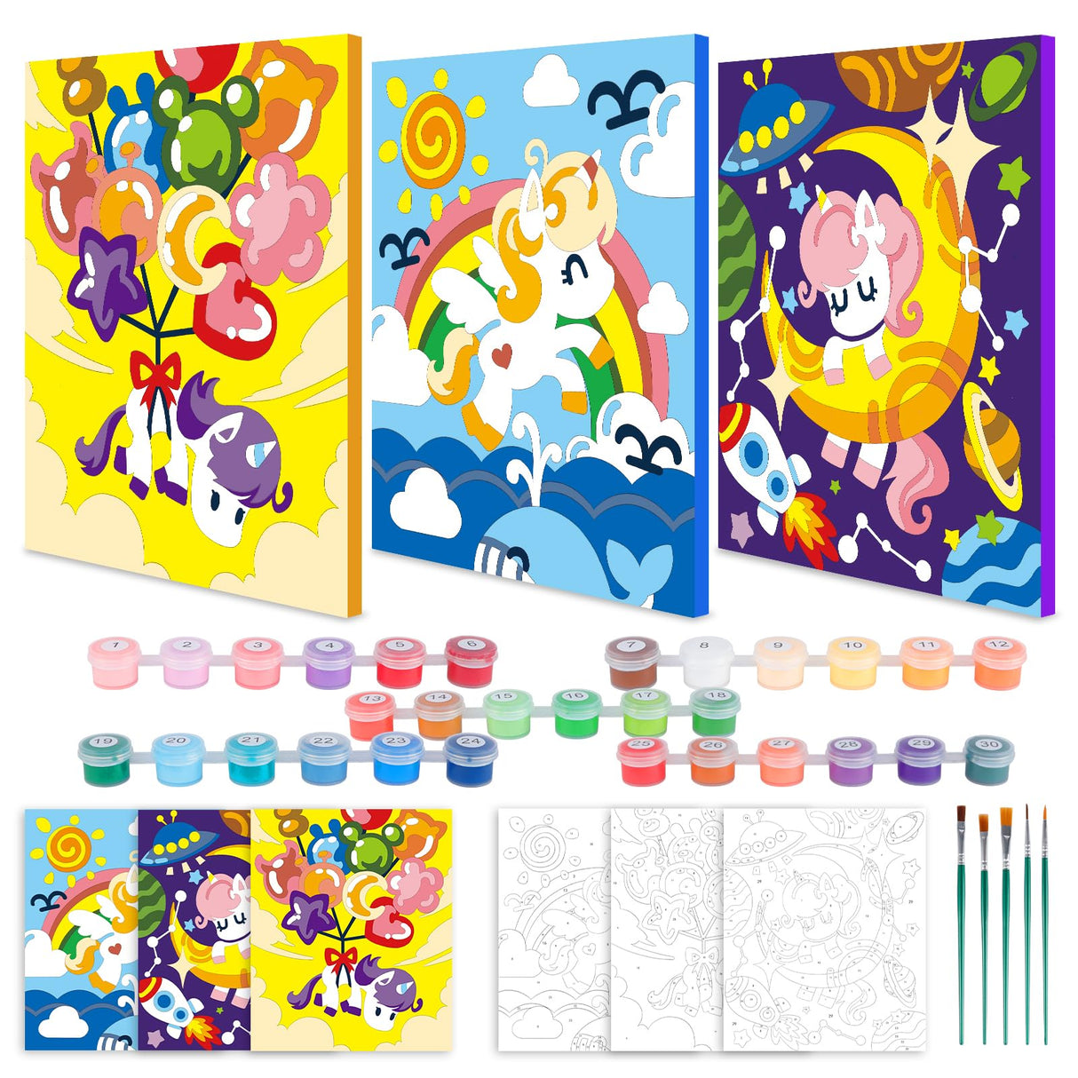 Wings Giant Unicorn Paint by Numbers Kit for Kids and Adults, 3 Pack Framed Canvas Painting Kit with Hooks, Arts and Crafts Unicorn Gift for Girls Birthday, Art Supplies Girls Ages 8-12 Wings Giant