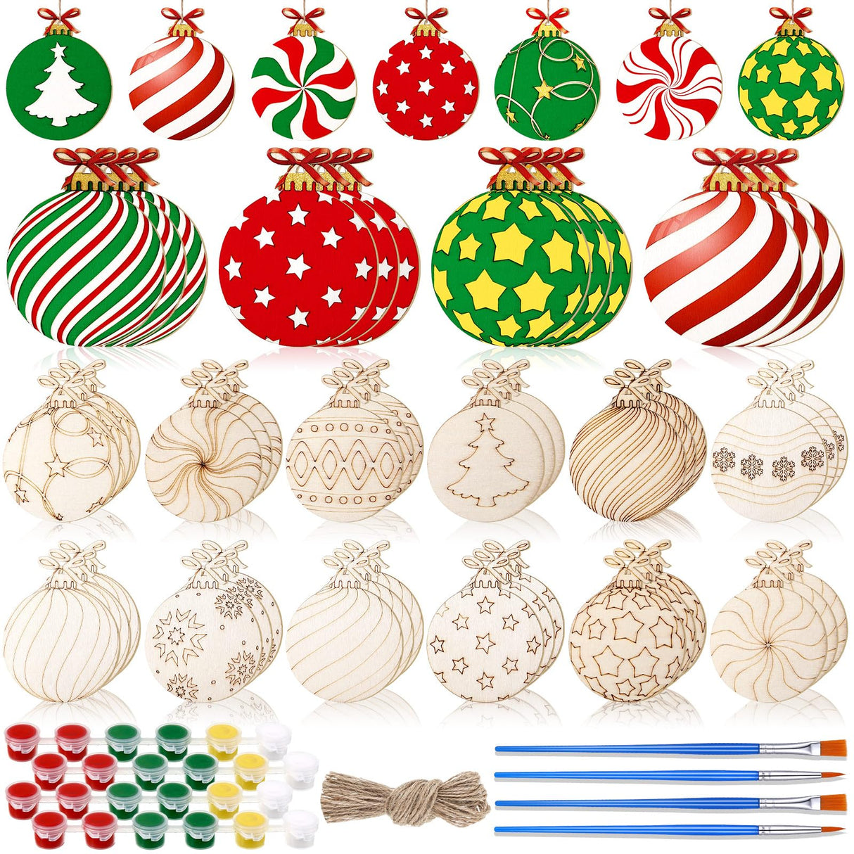 Cinnvoice 60 Pcs Wood Christmas Crafts for Adults DIY Paint Xmas Ornaments Blank Unfinished Wooden Cutouts Shapes Slices Hanging Embellishment for Christmas Tree Holiday Party Decor(Ball) Cinnvoice