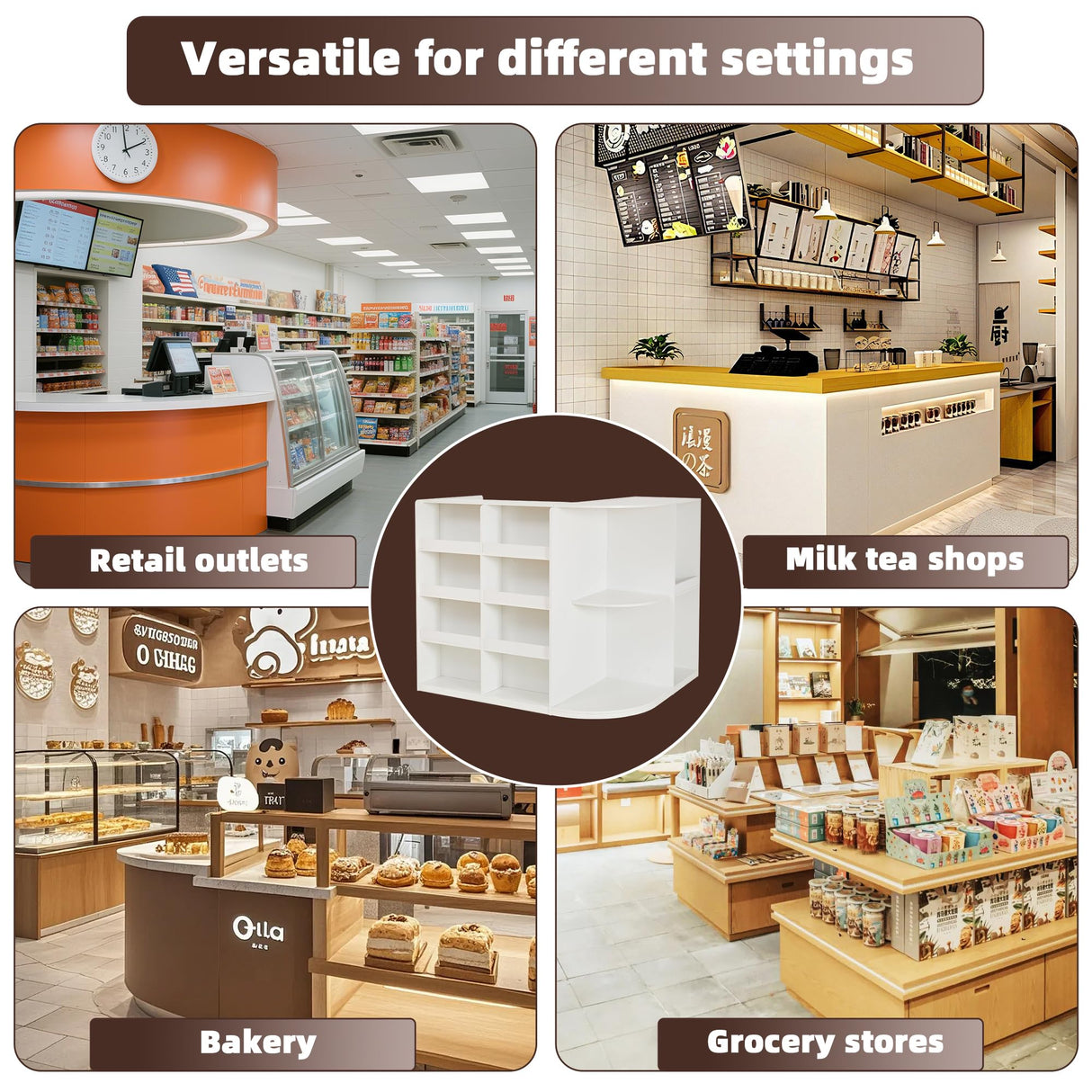 Zethvax Retail Counter,L Shaped Reception Desk for Retail Stores,Modern Checkout Counter with Storage Cabinet, Lockable Drawer, Display Shelves & Built-in Power Outlets Zethvax