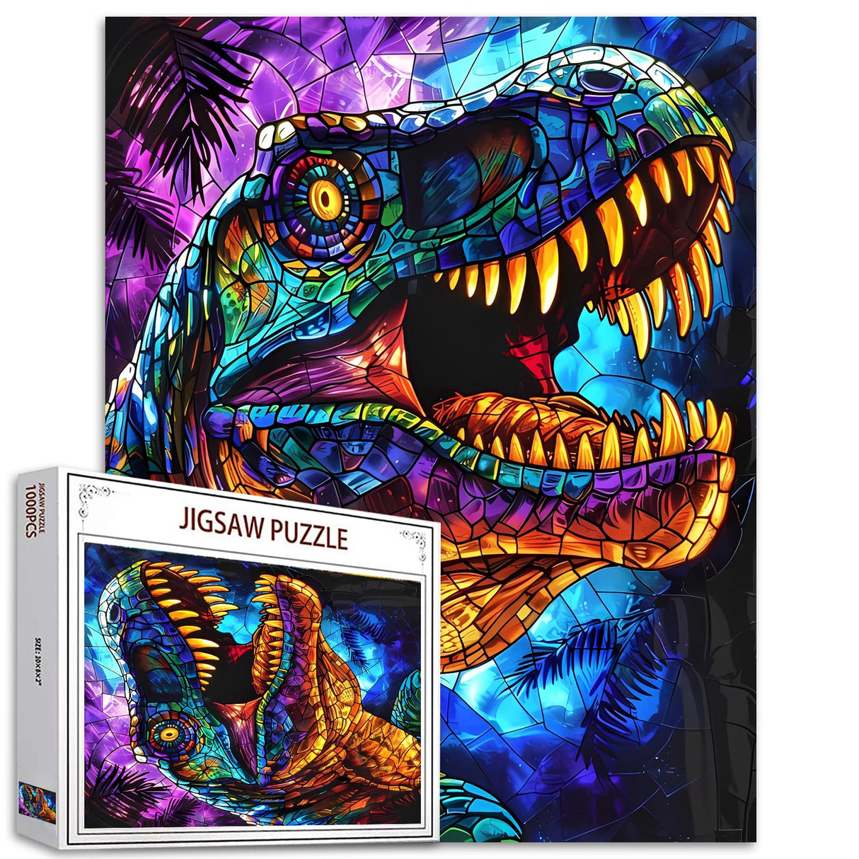 Glass Dinosaur Jigsaw Puzzle,T-Rex 1000 Pieces Jigsaw Puzzles for Adults,27 x 20 Inches Puzzles for Families,HD Quality Stained Glass Dinosaur Photo Puzzle Gift,Family Activity Perfect for Game Nights Tucocoo