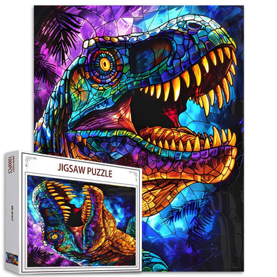 Glass Dinosaur Jigsaw Puzzle,T-Rex 1000 Pieces Jigsaw Puzzles for Adults,27 x 20 Inches Puzzles for Families,HD Quality Stained Glass Dinosaur Photo Puzzle Gift,Family Activity Perfect for Game Nights