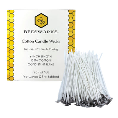 Beesworks 100 Piece Cotton Candle Wick 6" Pre-Waxed for Candle Making, Candle DIY