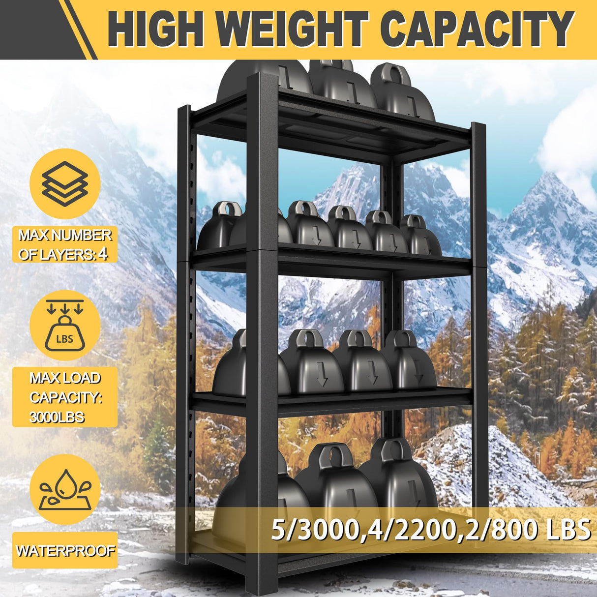 Nexvrtau 60" H x 40" W x 20" D 4-Tier Heavy Duty Garage Shelving Unit, 2000 LBS Capacity Metal Storage Rack,Adjustable Steel Shelves for Garage, Warehouse, Basement, Pantry, Workshop.2 Pack Nexvrtau