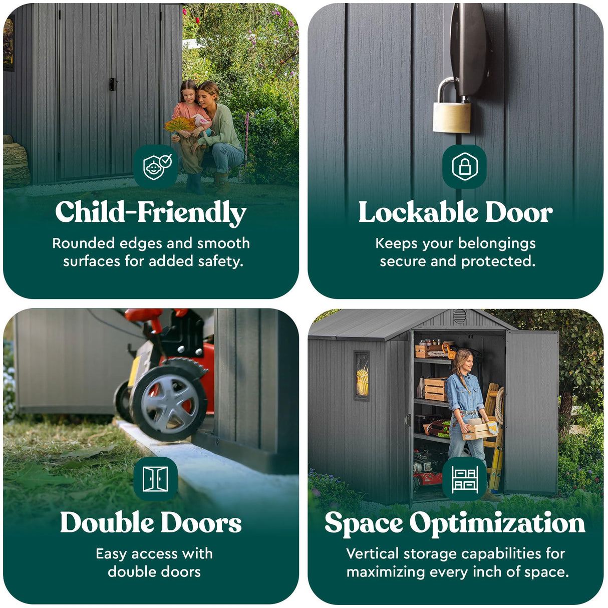 Keter Darwin 6x8 Ft Resin Storage Shed, Graphite Gray – Double Doors with Window & Skylight Keter