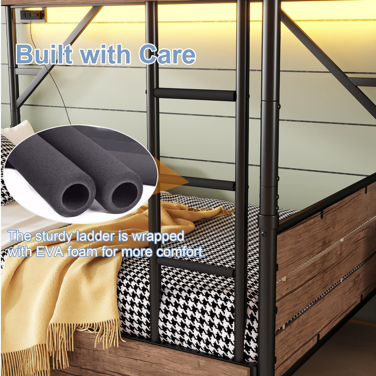 Twin XL Bunk Beds with LED Light and Charge Station for Kids and Teens , Industrial Heavy-Duty 2 IN 1 Convertible Gaming Bunk Bed with 2 Storage Drawers ,15.9" High Guard Rail,Space-Saving ,Black MoproBeti