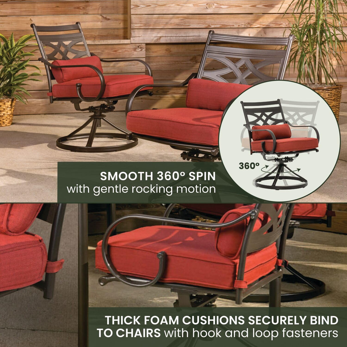 Hanover Montclair 7-Piece Outdoor Dining Set with 6 Swivel Rockers, Chili Red Cushions and Stamped Steel Rectangular Dining Table, Patio Dining Set for 6, Premium All-Weather Patio Furniture for Deck Hanover