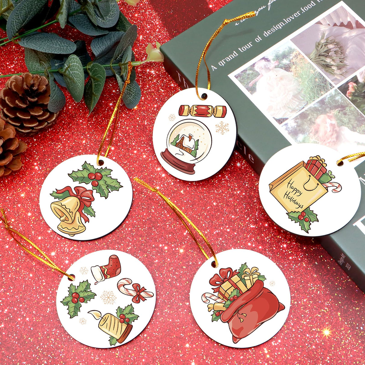 35 Pieces Sublimation Ornament Blanks,SPOKKI 3" Round Christmas Blank Sublimation Ornaments Double Side Sublimation Blanks Pendants with Ropes for DIY Decor Craft SPOKKI