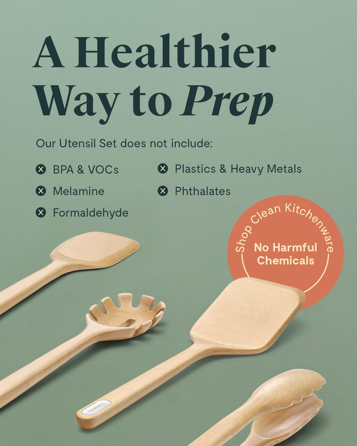 Caraway Wooden Utensil Set - 5 Piece Cooking Utensil Set - Spoon, Server, Scraper, Spatula, & Tongs - Made From FSC-Certified Birch Wood - No Microplastics Caraway