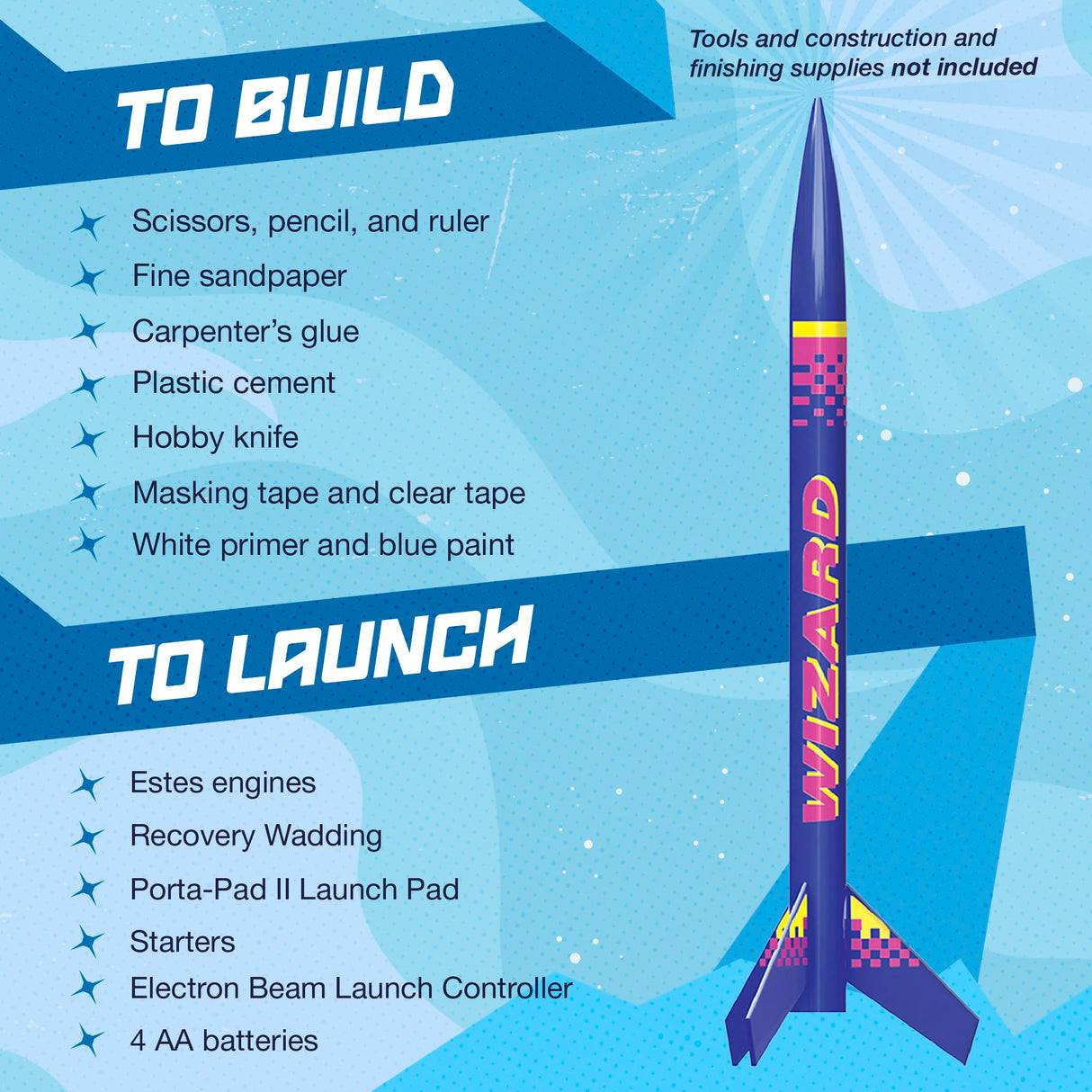 Estes 1292 Wizard Rocket-Building Kit, Intermediate Flying-Rocket-Model Kit for Ages 10+ Estes