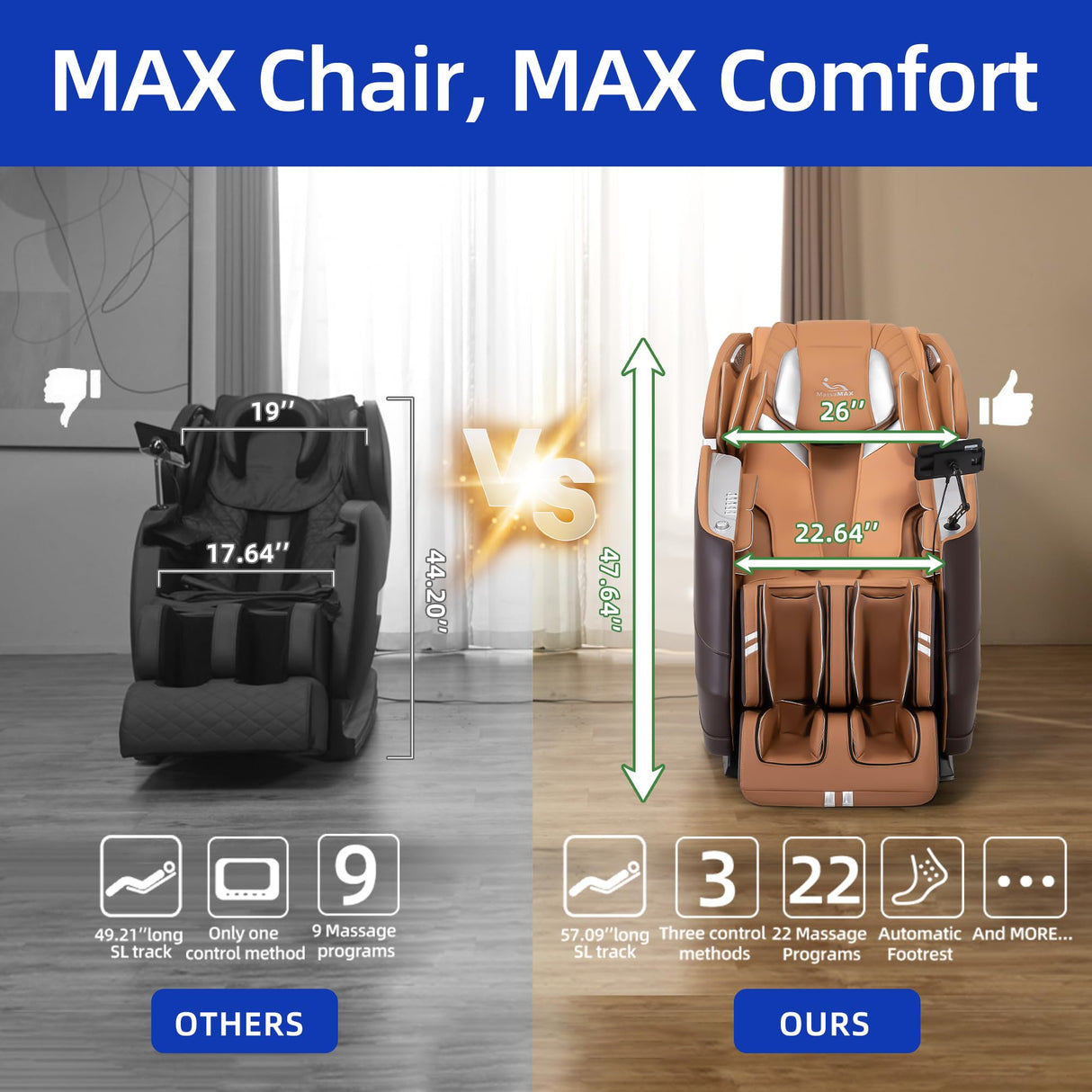 MassaMAX A580 2026 4D Massage Chair for Big & Tall People Full Body Massage Up to 6'10" & 500 lbs, Yoga Stretch, AI Voice Control, 22 Modes, 59" SL Track, Auto Footrest Extension, and Heating (Brown) MassaMAX
