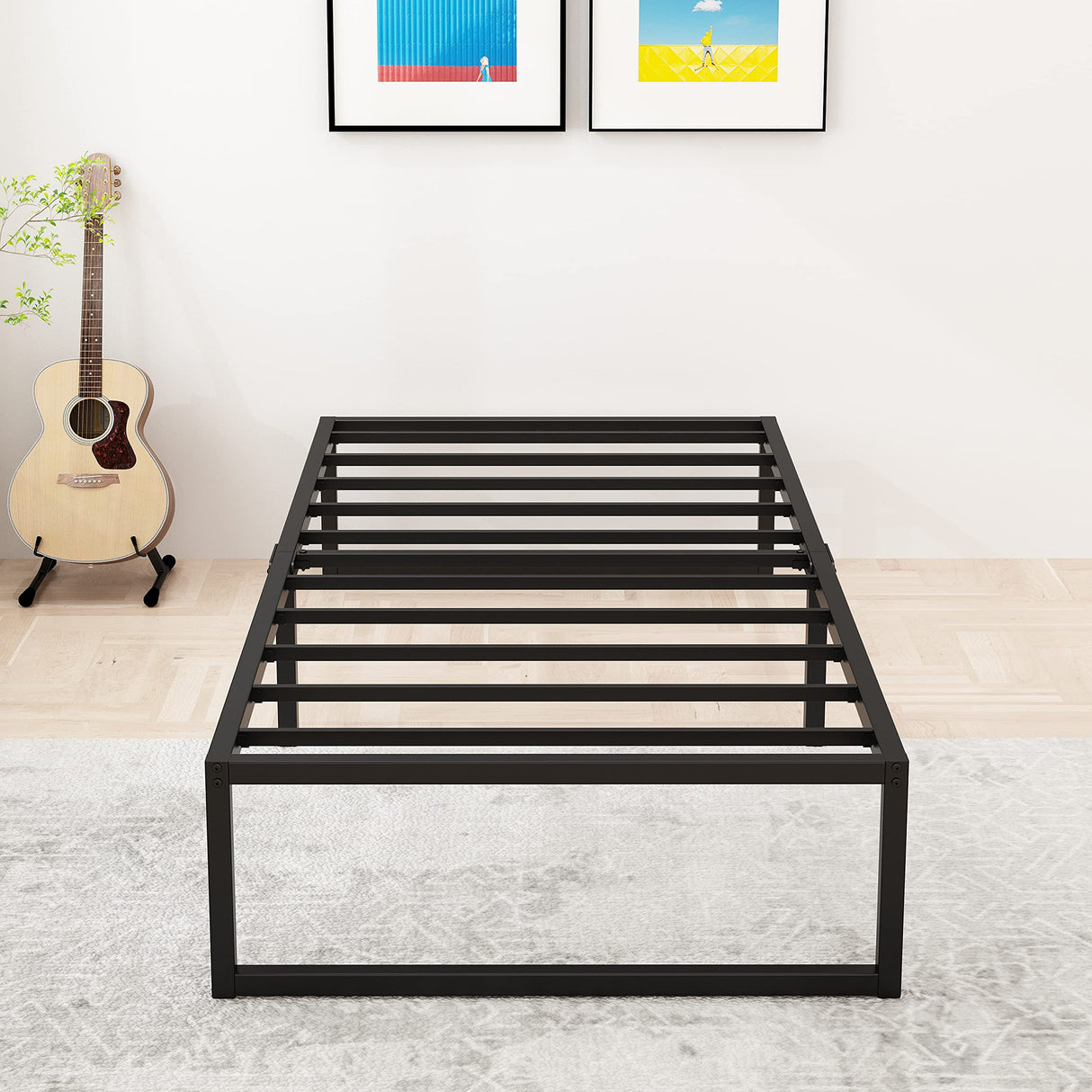 Lutown-Teen 14 Inch Twin XL Bed Frames Heavy Duty Sturdy Metal Platform Bed Frame No Box Spring Needed, Noise Free, Easy Assembly, Black Lutown-Teen