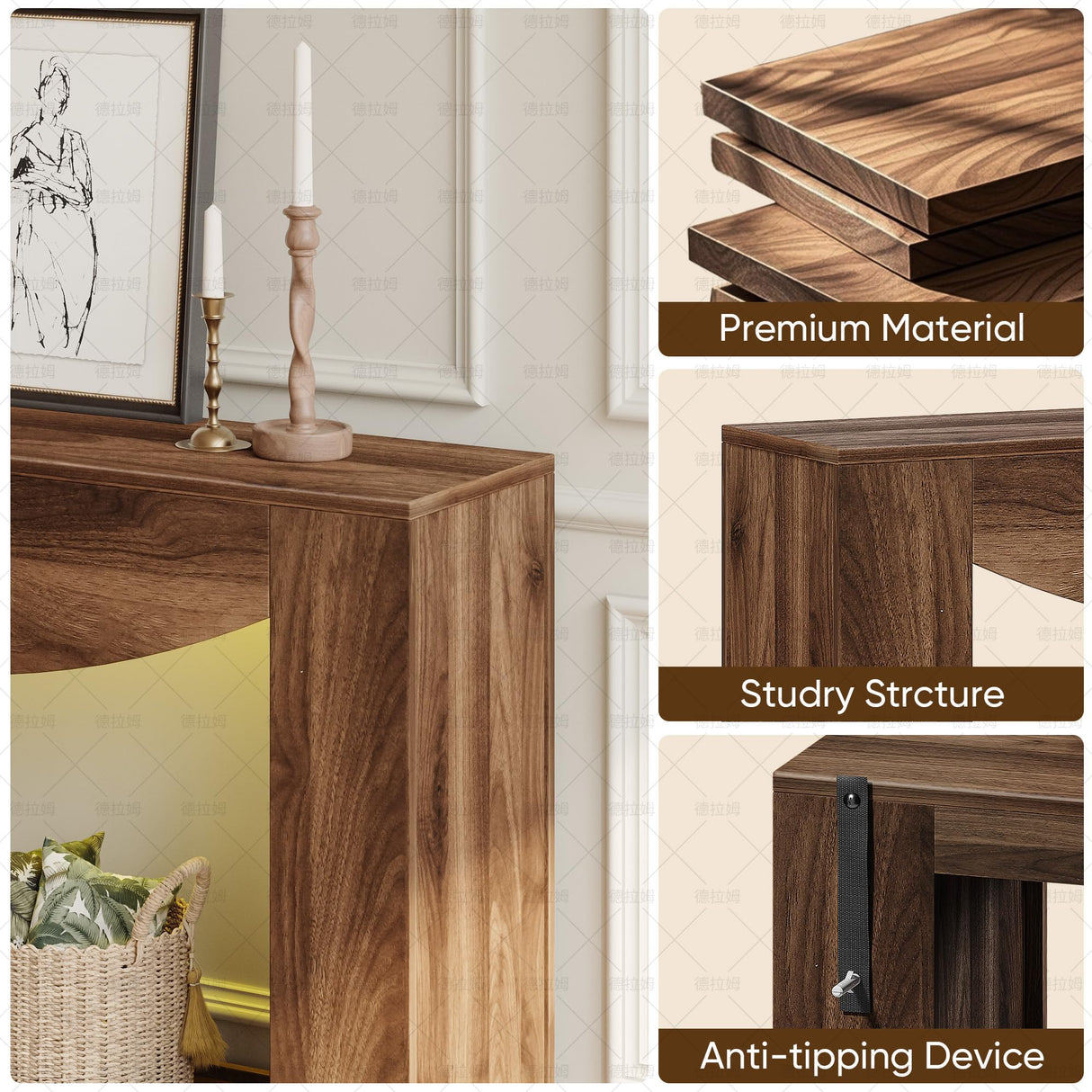 knoworld Farmhouse Console Table, 47 Inches Entryway Console Table with LED Light, Sofa Table Behind Couch, Wooden Accent Entryway Table for Living Room, Hallway knoworld