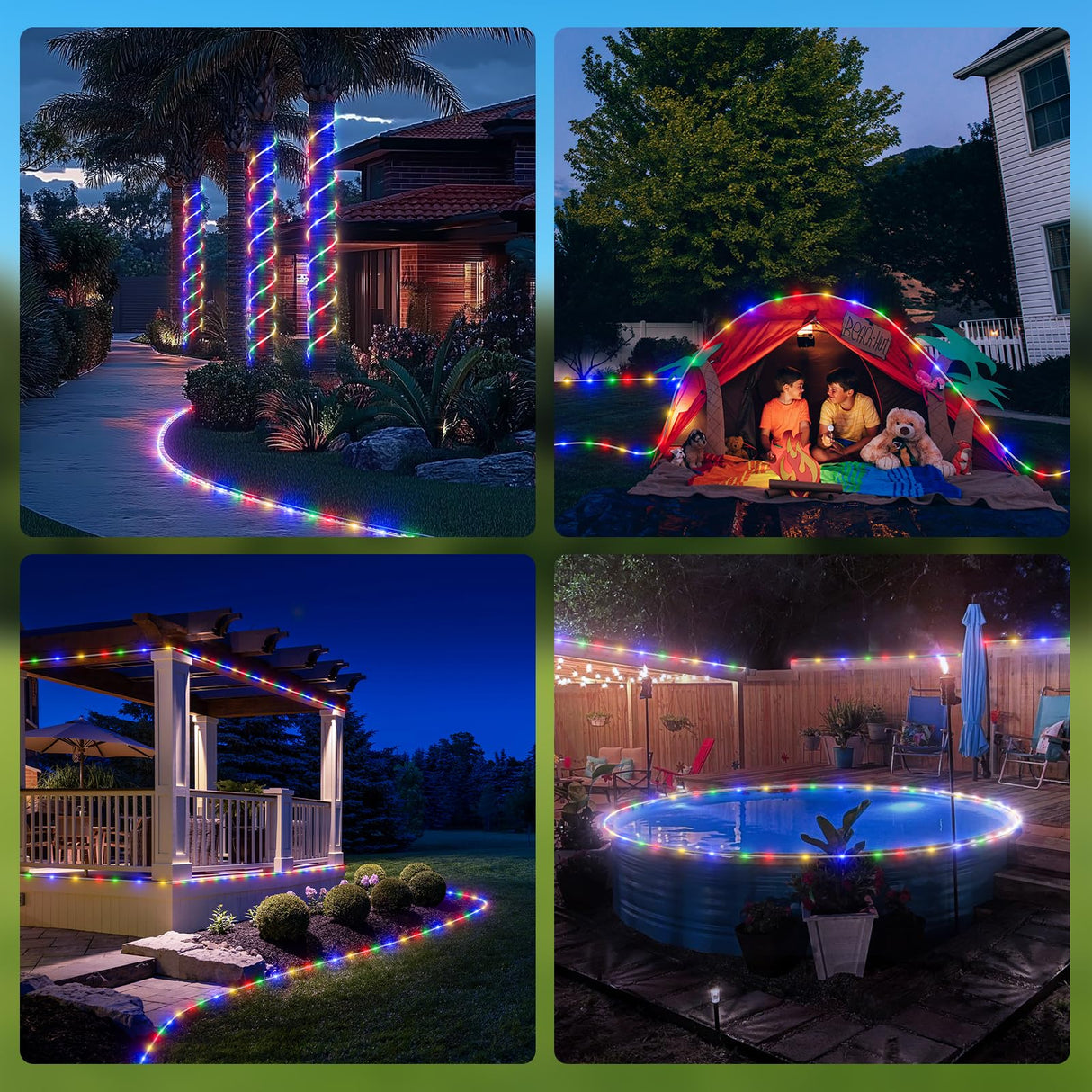 ICRGB Trampoline Lights, 66FT 200LED Solar Rope Lights Outdoor, IP67 Waterproof, 1200mah Solar Power Outdoor Light, 8 Modes & Timer Function, Decorative for Trampoline Camping Tent Patio Porch Garden ICRGB