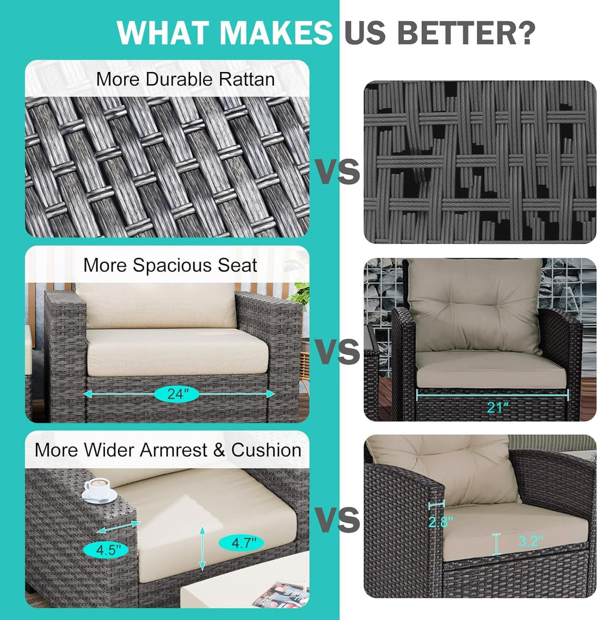 WELYAS Outdoor Patio Furniture Set with 44'' Fire Pit Table Sofa Chair Ottoman, 10 Pieces 9 Seat Oversize All Weather Rattan Classic Patio Conversation Sectional Set for Outside Porch Deck WELYAS