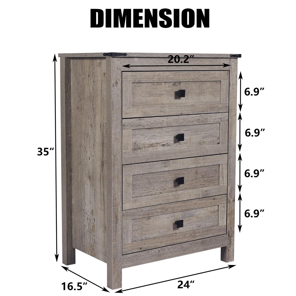 CATMIX 4 Drawer Dresser for Bedroom, Tall Chest of Drawers, Wooden Storage Cabinet Farmhouse Closet Organizer for Living Room, Hallway, Laundry. Light Rustic Brown Wood Grain, Rustic Grey CATMIX