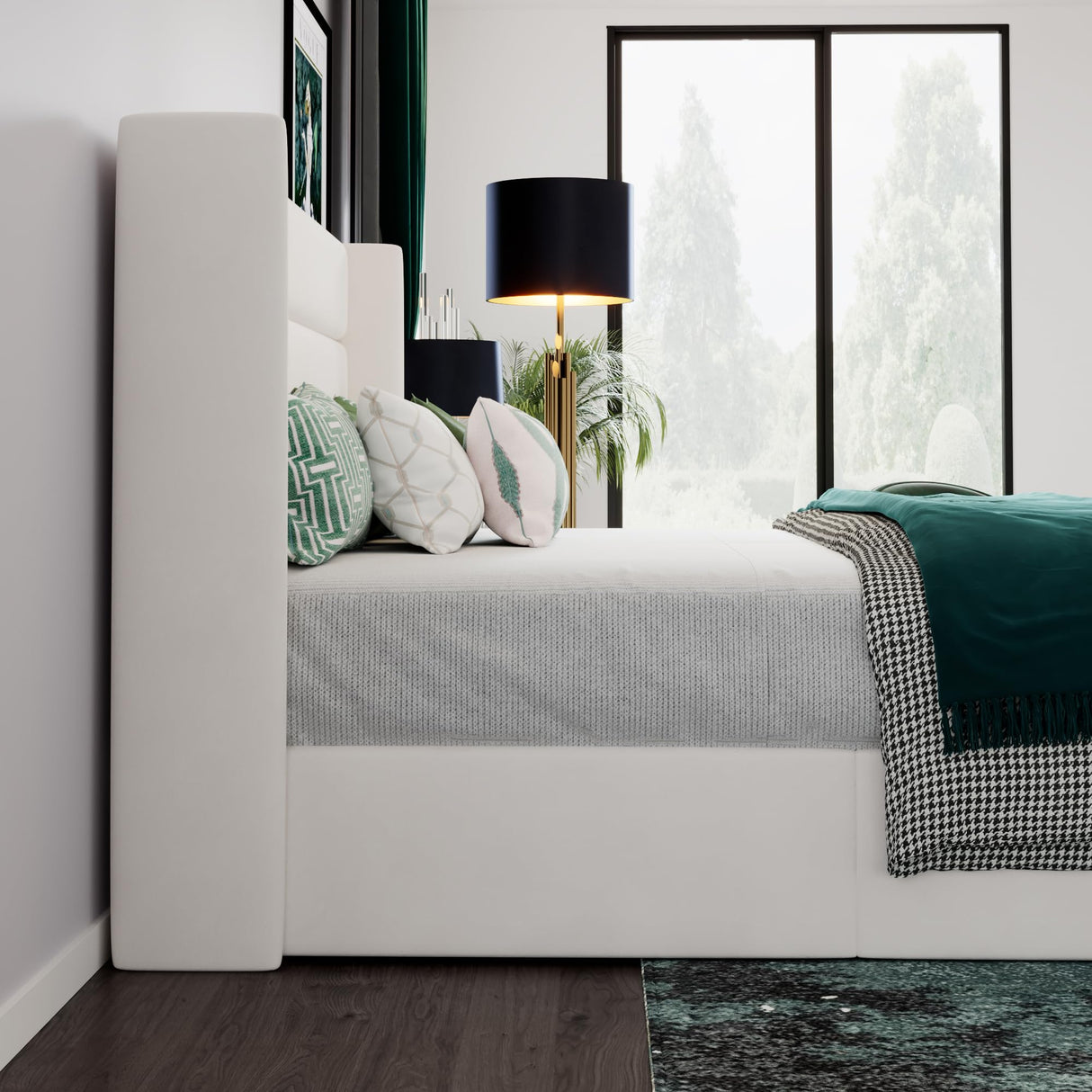 SHA CERLIN King Size Lift Up Storage Bed/Velvet Upholstered/Modern Wingback Headboard/Upholstered Platform Bed Frame/Hydraulic Storage/No Box Spring Needed/White SHA CERLIN