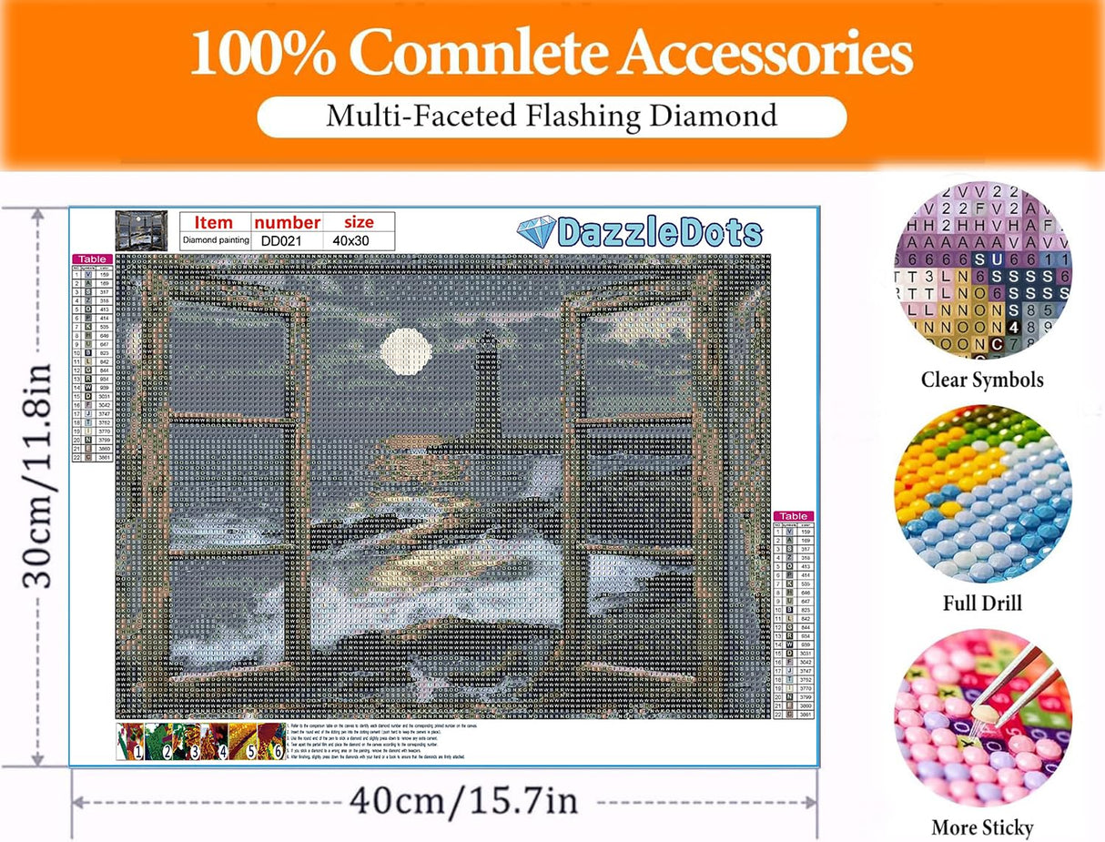 DAZZLEDOTS Diamond Art Kits for Adults, Lighthouse Diamond Painting Kits for Beginner Ocean Coast Round 5D Full Drill Diamond Dots Crafts for Home Wall Decor Gifts 16x12 Inch DAZZLEDOTS