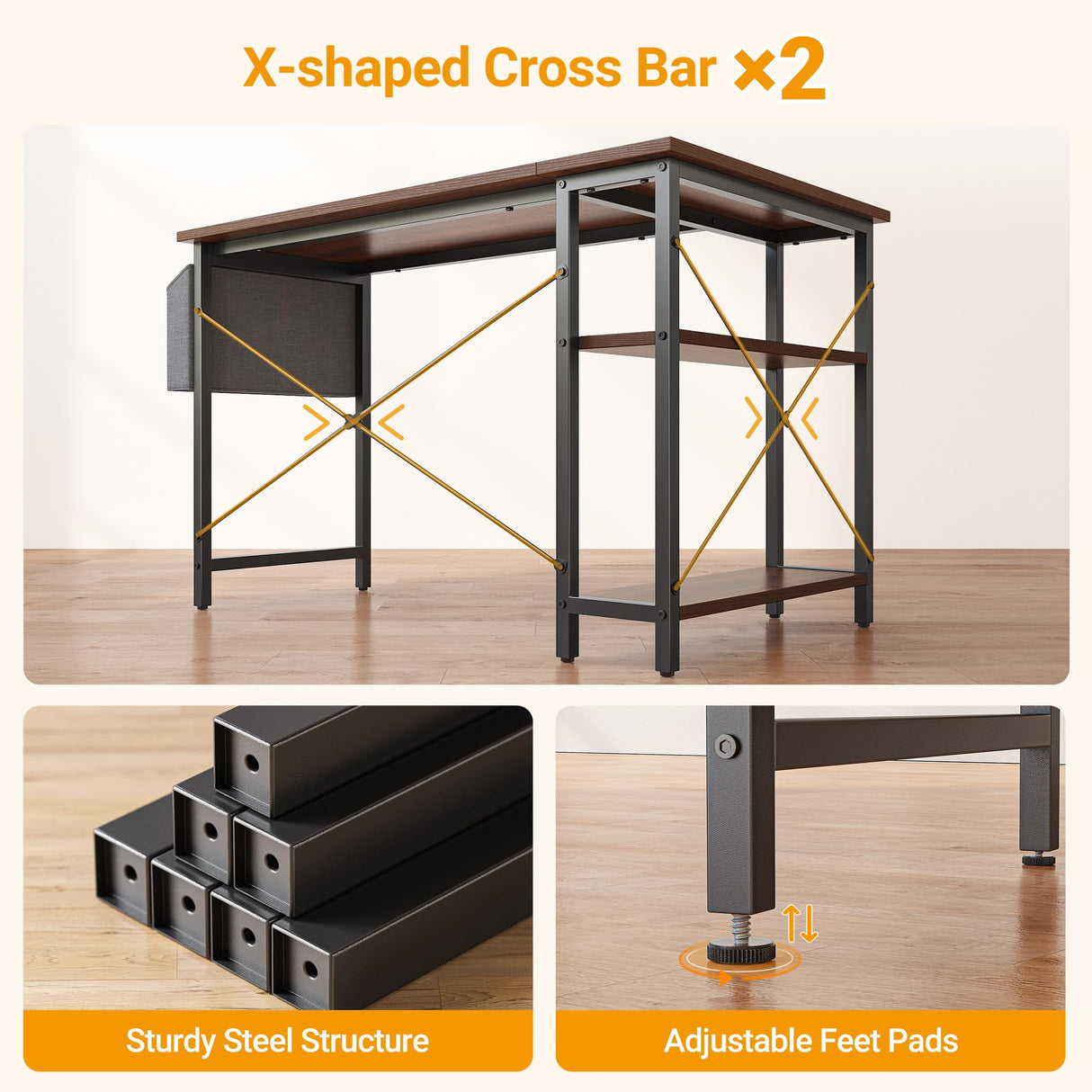 CubiCubi L Shaped Desk, 55 Inch Computer Desk with Reversible Storage Shelves Home Office Corner Desk Study Writing Table, Deep Brown CubiCubi