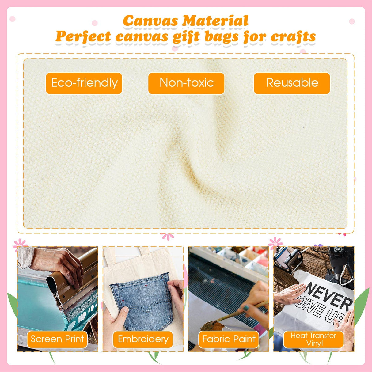 Amylove Mini Tote Bag Sublimation Blank Canvas Tote Bags Reusable Grocery Bags DIY Sack Goody Bag for Party Event Bag(8.5 x 8 Inch,Natural Color,24 Pcs) Amylove