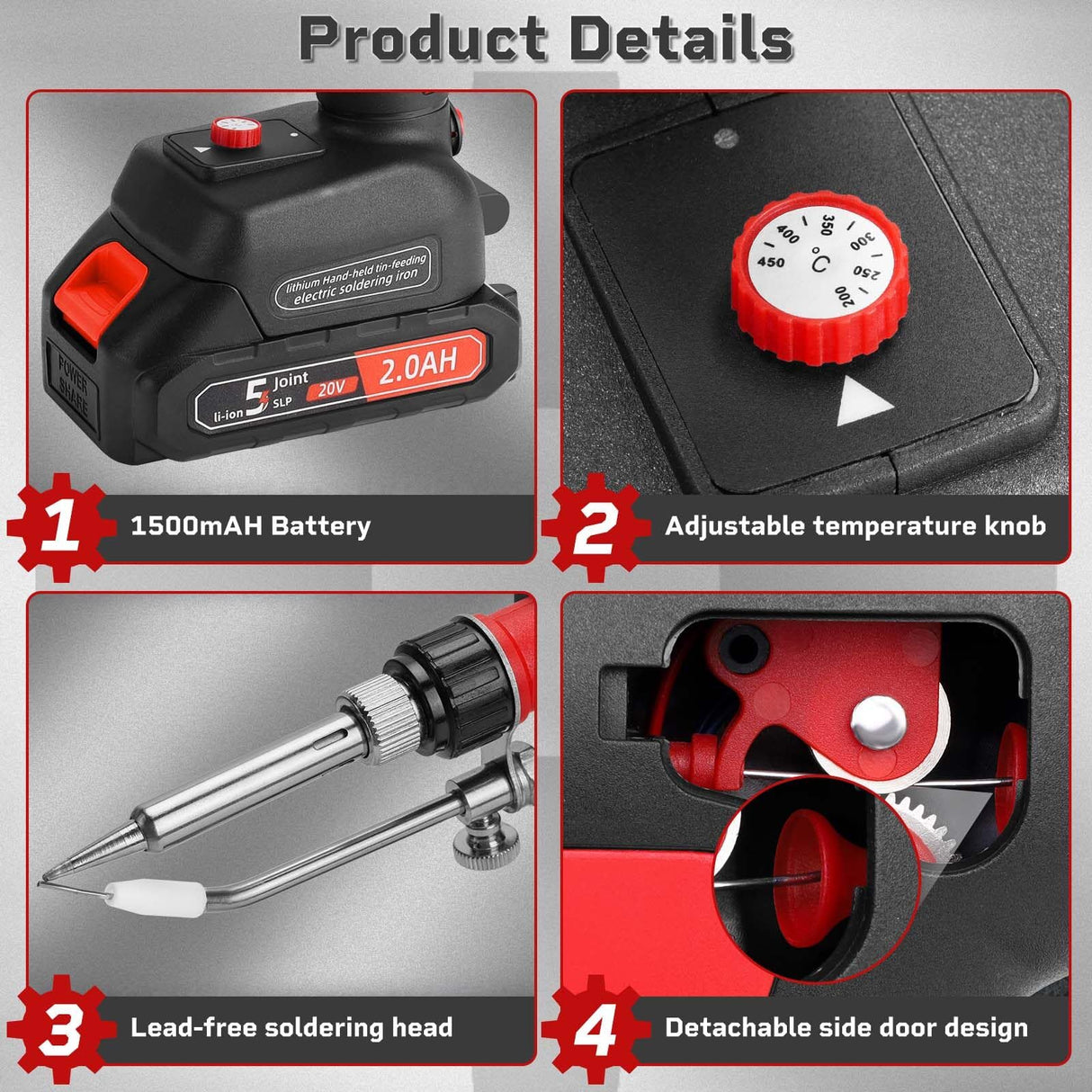 Cordless Soldering Iron Welding Kit - 60W 200-450℃ Adjustable Temperature One-handed Welding Iron With 20V Battery Automatic Soldering Gun Solder Tools for Electronic Repair Soldering Circuit Board MakerHawk