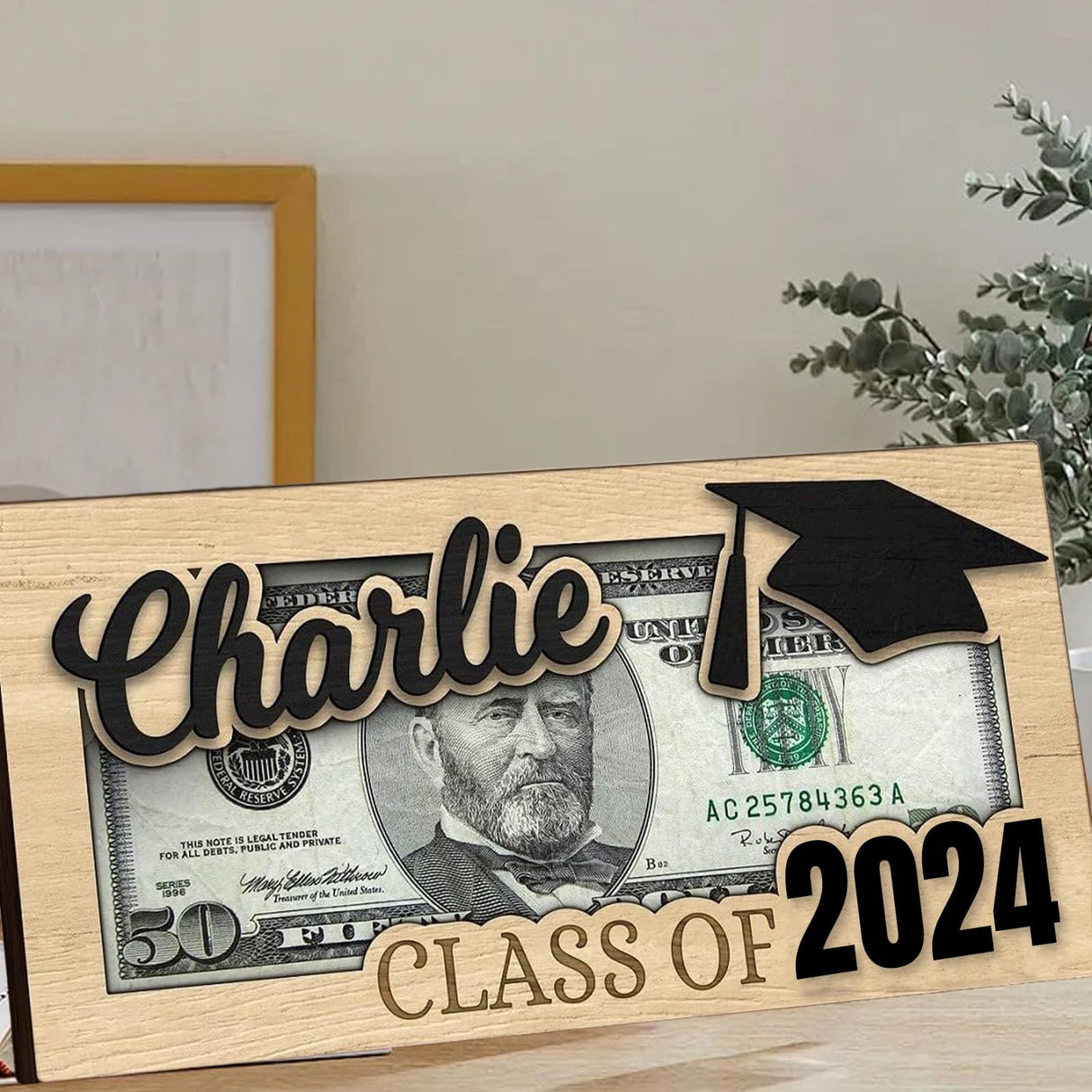 Cupike Personalized Wooden Graduation Money Holder Custom Graduation Card Box with Name Customize Cash Holder Envelope Senior Gifts for 2024 Graduates (01) Cupike