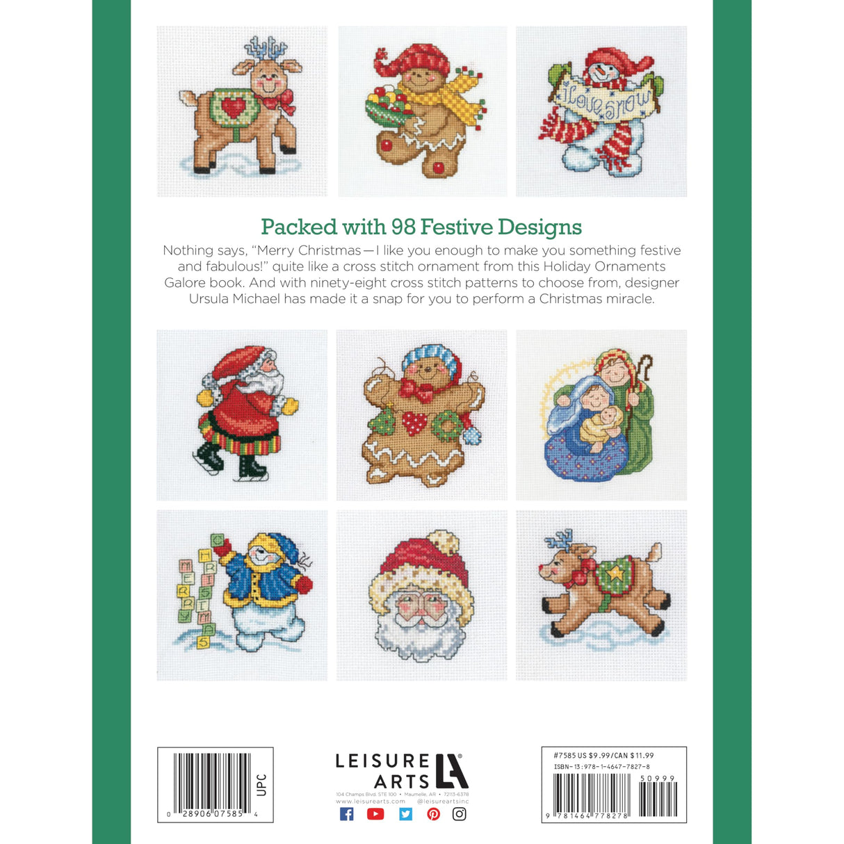 Leisure Arts Cross Stitch Holiday Ornaments Galor Cross Stitch Book- Pattern Kits from Snowmen to Elves to Woodland Creatures, 98 Christmas Ornaments Design. LEISURE ARTS