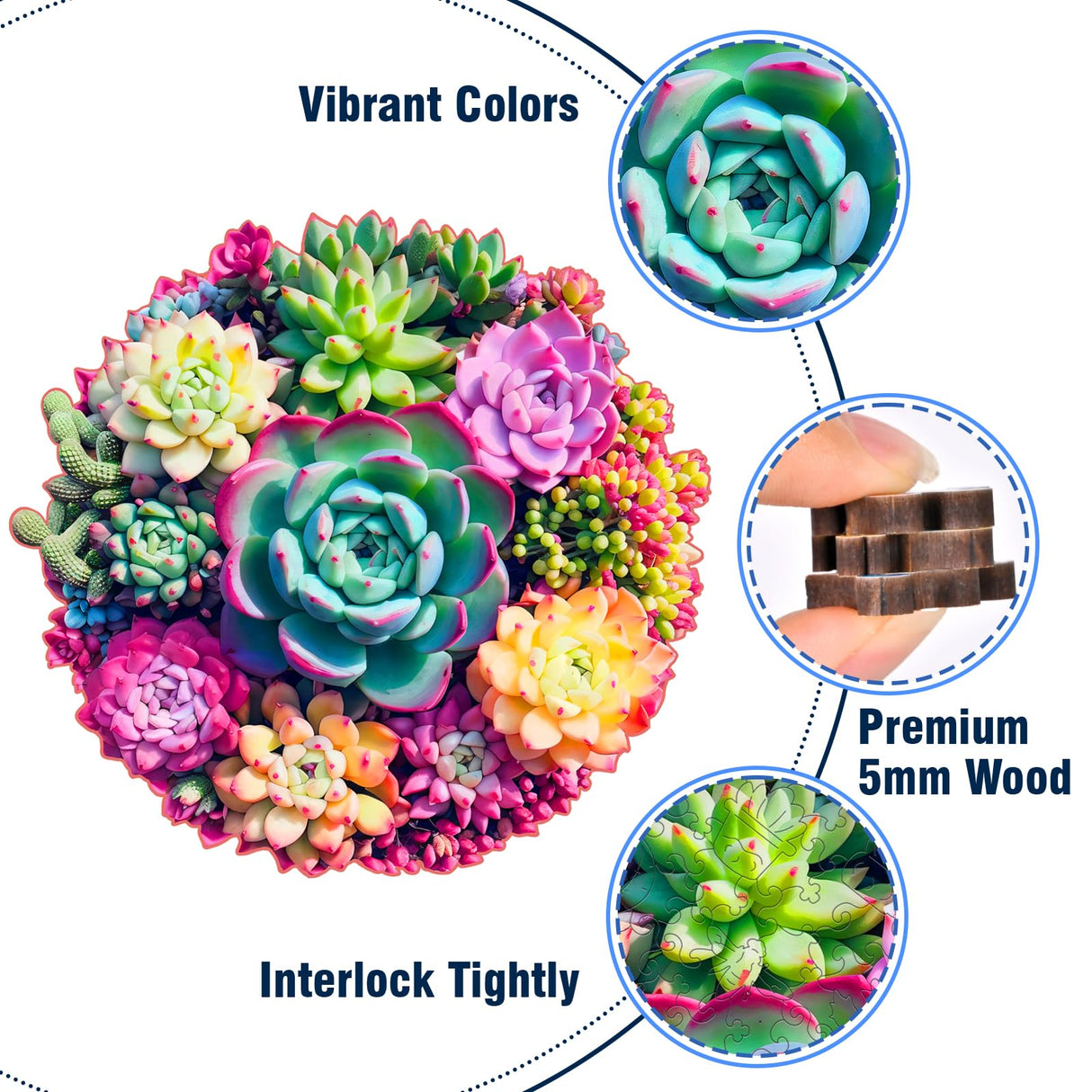 Wooden Puzzles for Adults, 200 Piece 11.14" x 10.7" Unique Shaped Wood Puzzle, Mandala Succulent Jigsaw Puzzles, Brain Teaser Puzzles for Adults, Family Games for Kids and Adults Hopelucr