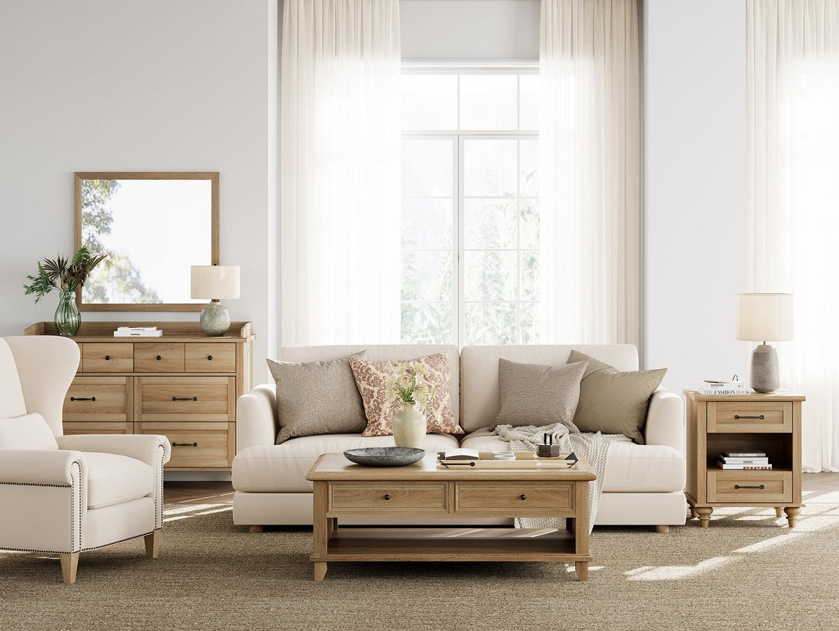 WAMPAT Farmhouse End Table Nightstand with Charging Station, Small Side Table with 2 Drawers for Living Room, Light Wood Night Stand Bedside Table for Bedroom, Oak WAMPAT