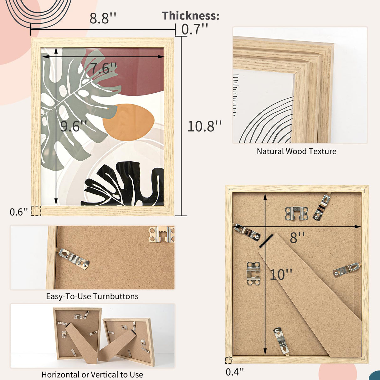 Art3d Framed Boho Wall Art Set of 4 for Wood Aesthetic Wall Decor for Living room Kitchen Hallway Bedroom, Neutral Botanical Wall Prints Art3d