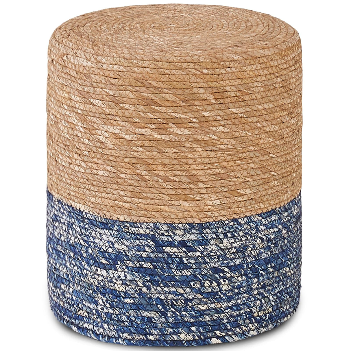 Wimarsbon Natural Seagrass Foot Stool, Hand Weaving Round Ottoman, for Living Room, Outdoor Seat (Natural & Blue) Wimarsbon