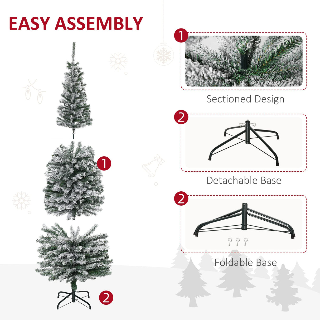 HOMCOM 6' Tall Unlit Snow-Flocked Slim Artificial Christmas Tree with Realistic Branches and 492 Tips HOMCOM