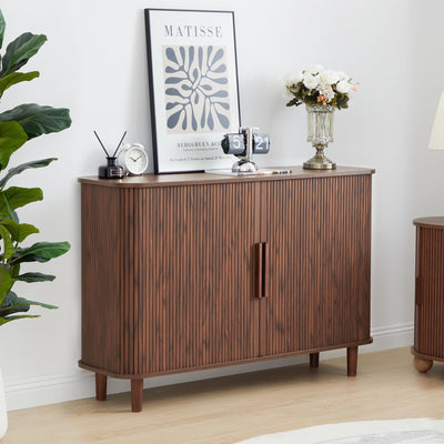 NVETHM Sideboard Buffet Cabinet, Storage Cabinet with Sliding Doors and Handles, Modern Wooden Sideboard Cabinet for Living Room, Dining Room, Kitchen and Entryway (Walnut)