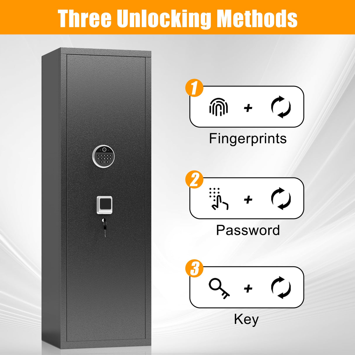 Leariso 12-15 Rifle Gun Safe, Home Safes for Rifles and Pistols, Biometric Gun Safes for Handgun with Adjustable Shelves and Pockets, Gun Cabinet with Alarm Function, Gun Locker, Black Leariso